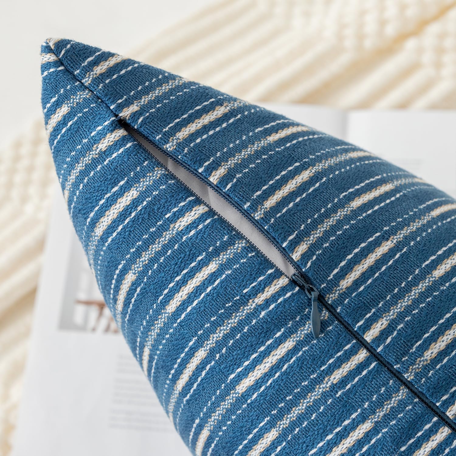 Kevin Textile Navy Blue Square Pillow Covers 24 x 24 Farmhouse Linen Pillow Covers for Sofa Couch Living Room Bedroom Farmhouse Décor for The Home Housewarming Gifts