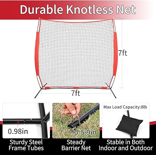 Miniatura 3 de Red de tope trasero de 7 x 716 x 1020 x 10 pies, red de tope de pelota con bolso, fija la barrera de red deportiva con 4 picos y 2 bolsas de arena,