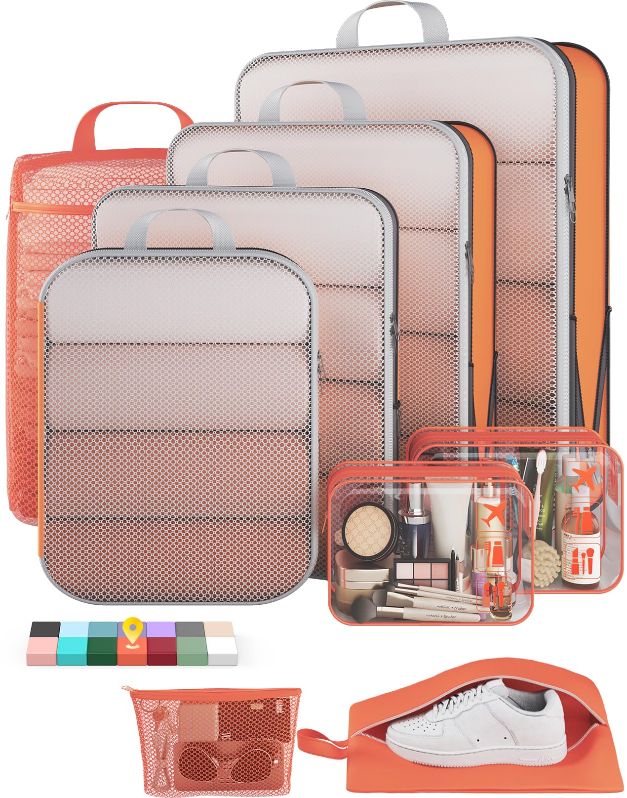 Veken 9/11 Set Compression Packing Cubes for Travel Essentials,Compressible Expandable Large Luggage Suitcase Organizer Bags for Clothing,Durable