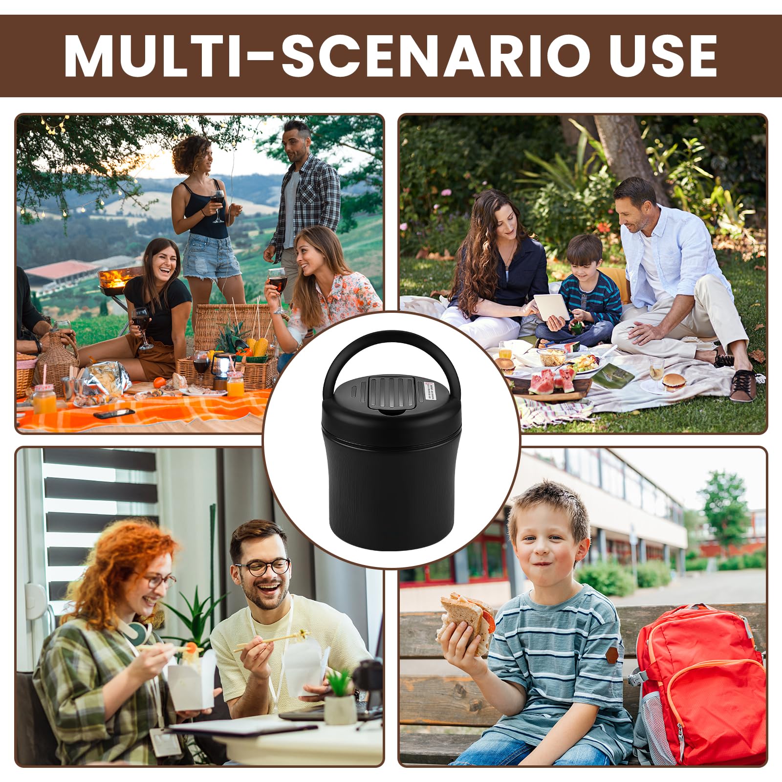 Contenitore termico per alimenti: 1,2L Contenitore termico in acciaio inox con coperchio, Thermoskanne a tenuta stagna per alimenti, Lunchbox termica per cibi (Nero)