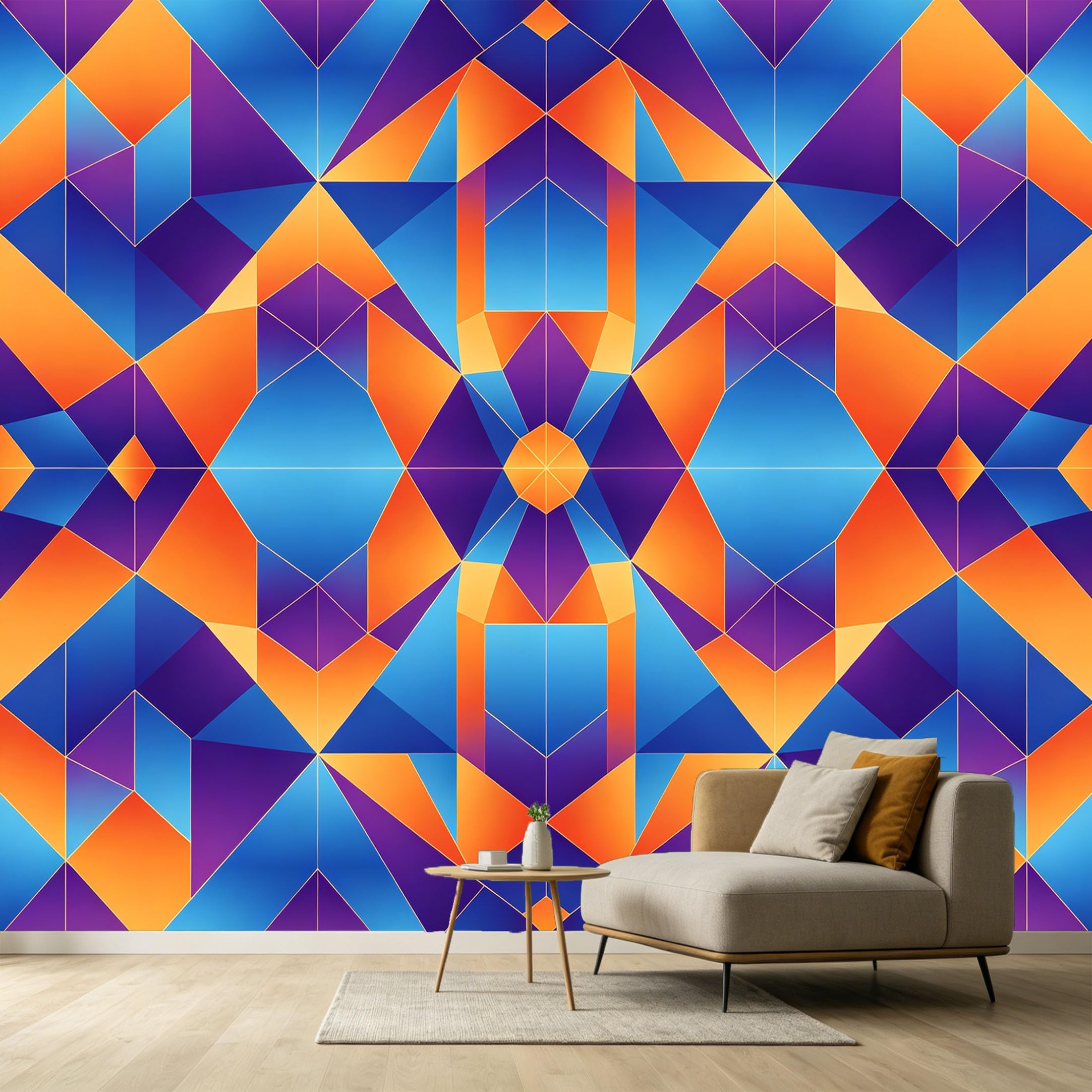 Custom Size Wall Murals Geometric Abstract Modern Pattern Vibrant Triangles Gradient Shapes SelfAdhesive Wall Fabric Removable Large Wallpaper for Photo Living Room