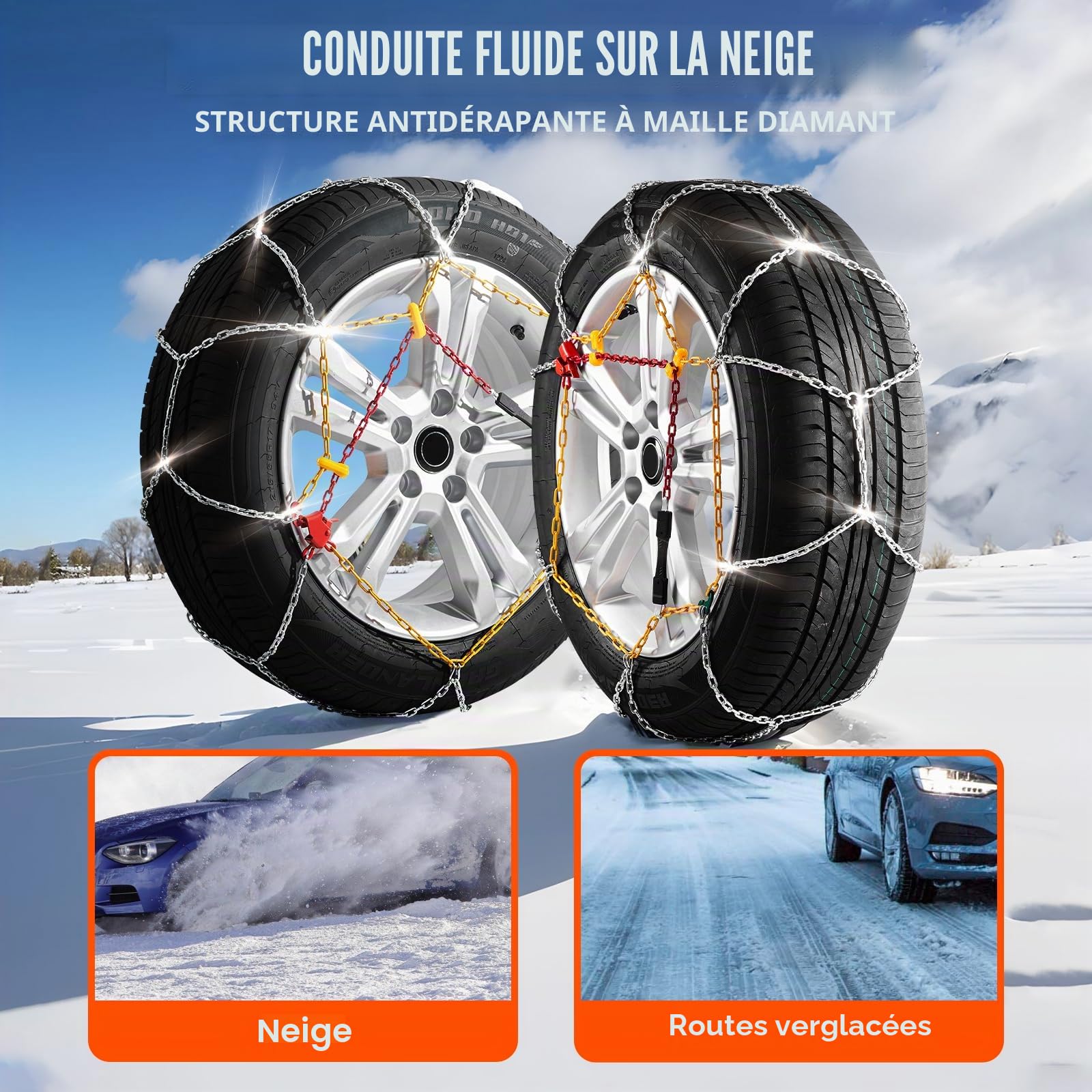 VEVOR Chaînes à Neige en Acier Allié au Manganèse, Chaînes de Pneus Antidérapantes, Compatible avec Pneu 225/70-15, 235/60-16, 235/50-18, 245/45-18, 245/45-17, pour Voitures, Camions SUV, Pickup