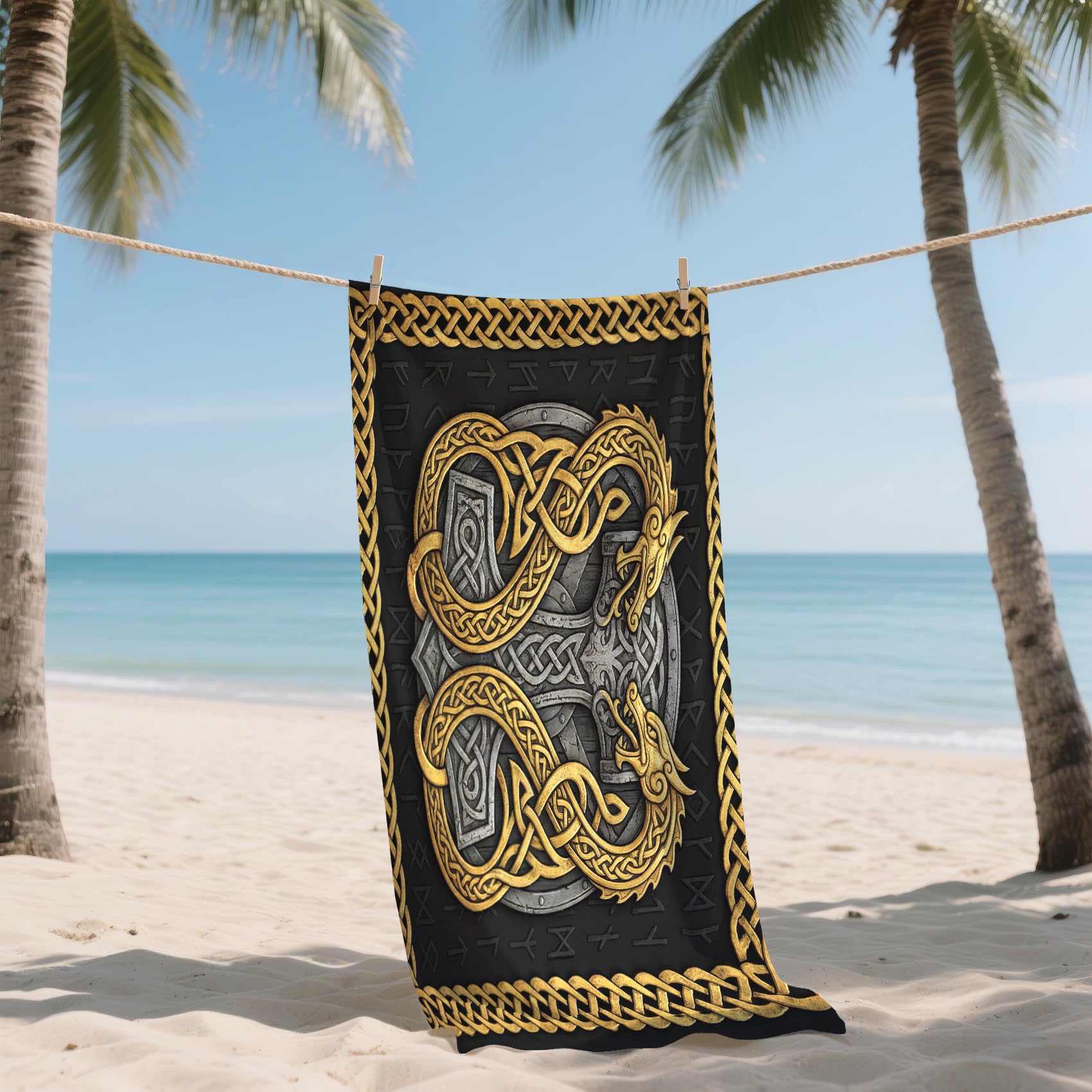 Strandtuch Wikinger Drachen Nordische Mythologie - Mikrofaser Handtuch XXL 200x200 - Schnelltrocknend & Sandfrei & Kompakt - Microfaser Handtücher - Badetuch Strand Leicht - Strandhandtuch