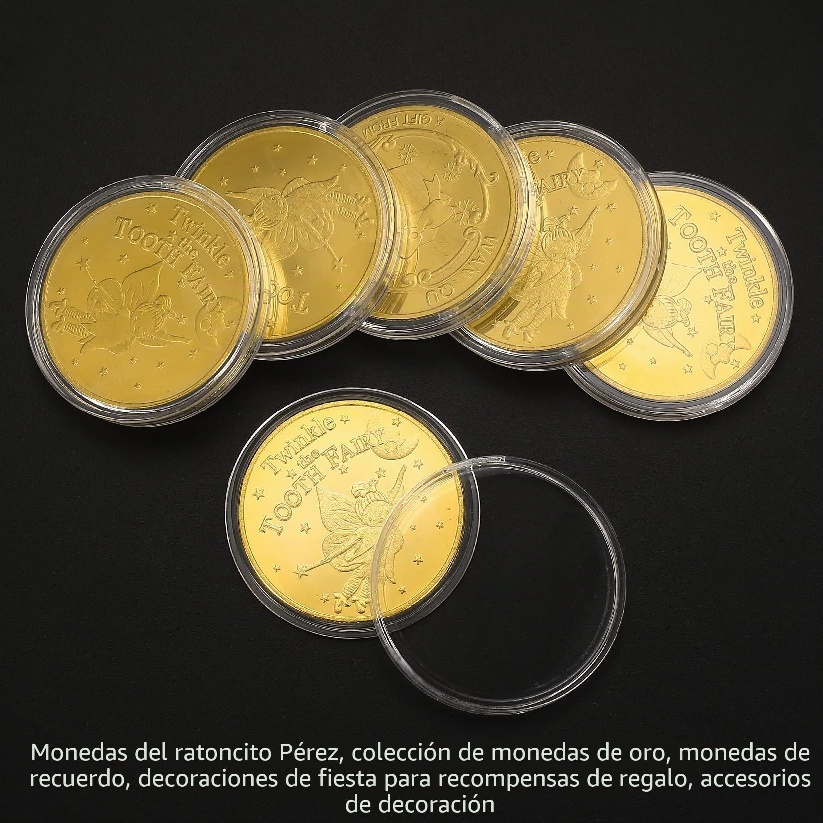 6 Piezas Moneda de Hadas de Dientes Centelleantes, Hada de Dientes Monedas de Oro, Moneda de Colecció, Moneda Conmemorativa Colección de Recuerdos Moneda para Diente Perdido Niños Regalos