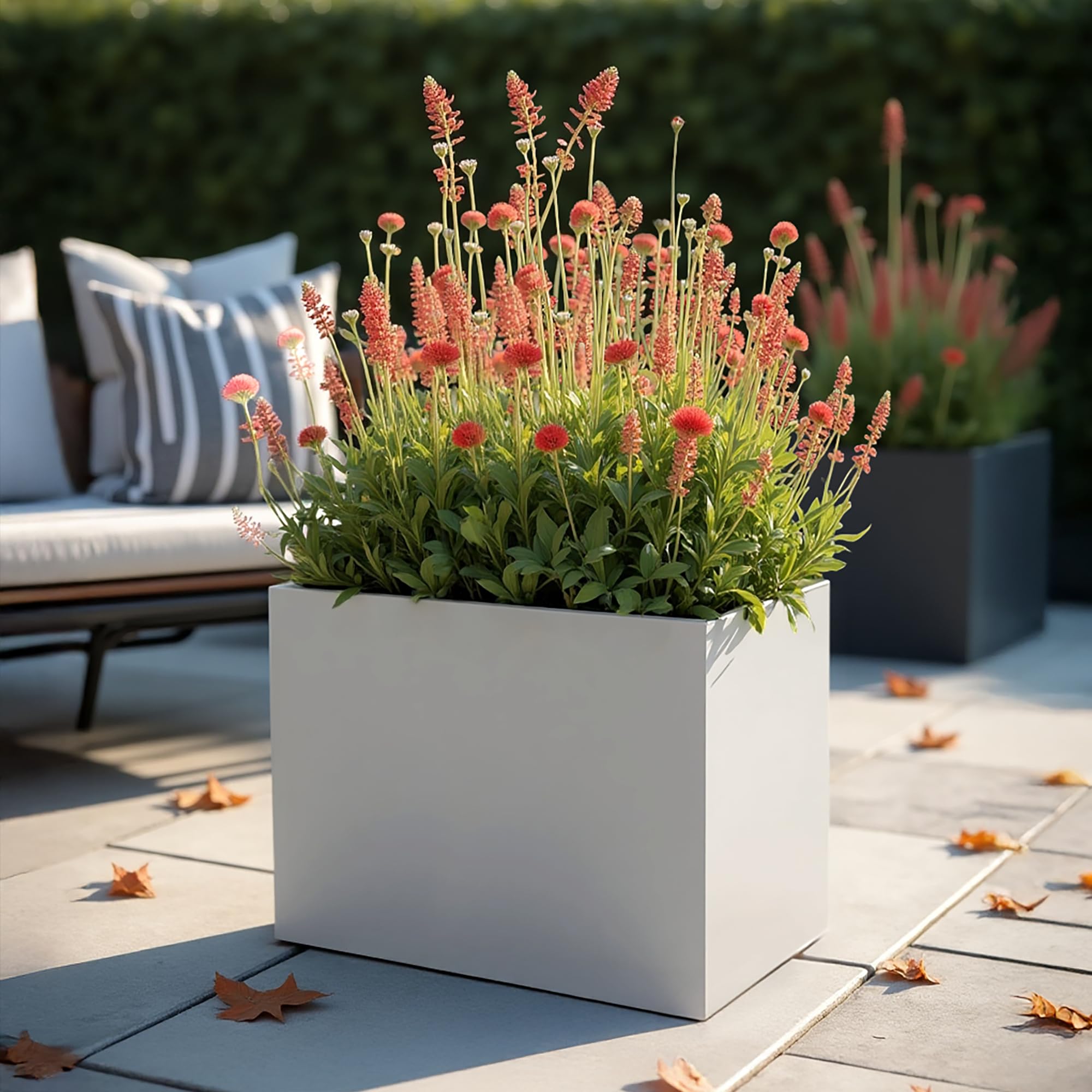 IDEALIST 50cm Trough | White Reinforced Stone Rectangular Planter | Garden Plant Pots with Drainage Holes L50 W20 H40 cm, 23 litres — image 1