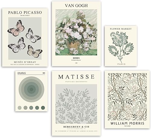 Howwii Impresiones artísticas de pared verde salvia, arte abstracto de pared de Matisse para decoración estética de habitación, pósteres vintage