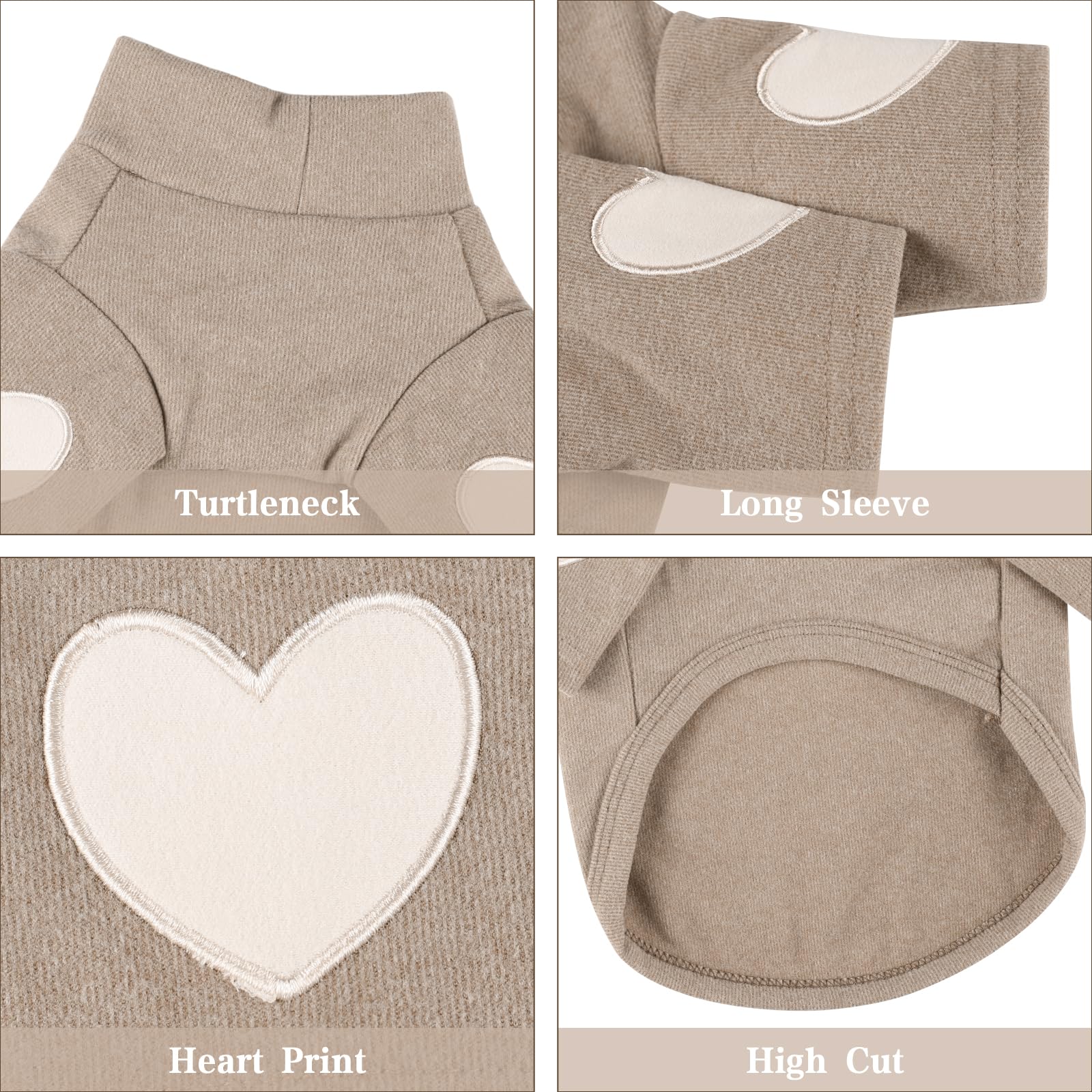 Yaopelky Dog Sweatshirt for Small Medium Dogs Warm Pet T Shirt Dog Clothes with Heart Print Cat Puppy Outfit Doggie Sweatshirts for Teddy,Chihuahua Schnauzer (Coffee,M) - Image 4