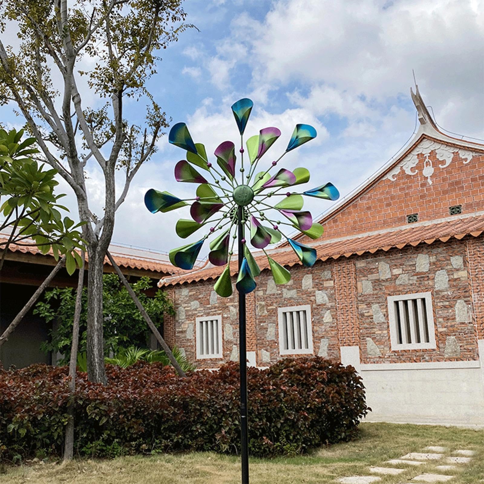 Wiatrak słoneczny, 78 × 20 cali, z metalowymi palikami ogrodowymi Magic Metal Kinetic Sculpture Wiatrak do ogrodu Yard Trawnik na podwórku