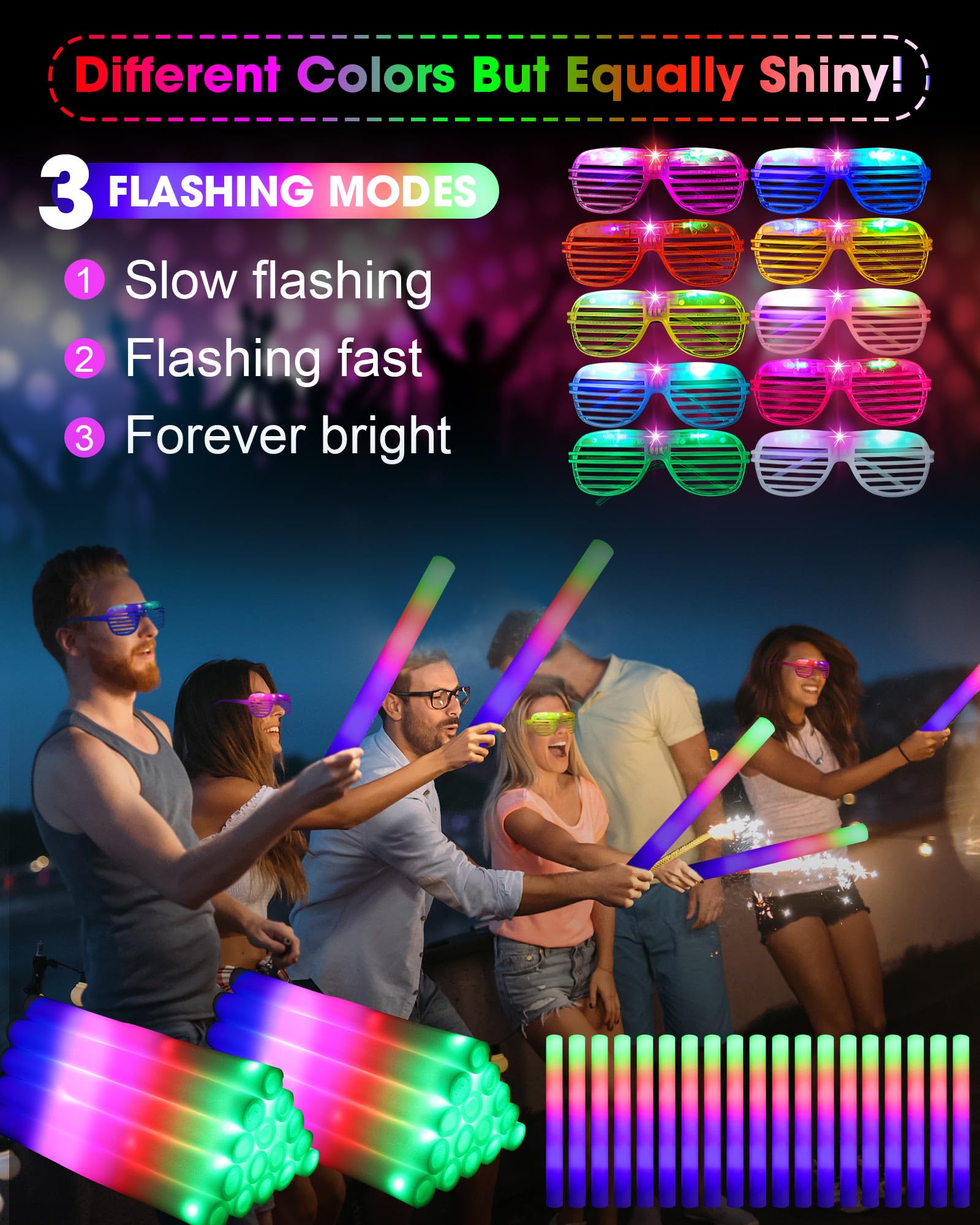 Maitys Varillas de espuma iluminadas, gafas de sol que brillan en la oscuridad, varillas de espuma LED para iluminar suministros