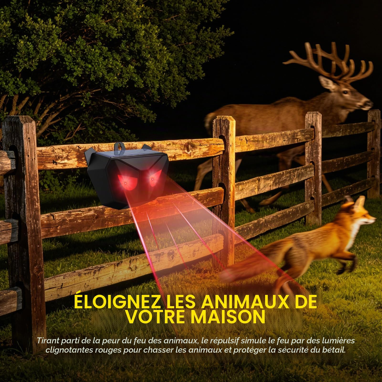 Repulsif Chat, 4 pièces Répulsif Chat Extérieur Solaire Étanche avec Flash Lumineux Rouge, Anti Chat, Repulsif Chien Exterieur Puissant, Dispositif Visuel de Nuit pour Jardin