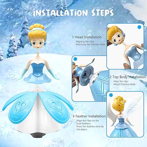 Miniatura 5 de ZHAN DULCE Juguete de princesa bailarina para niñas, princesa de hielo, robot interactivo giratorio con música y luces coloridas, juguetes de