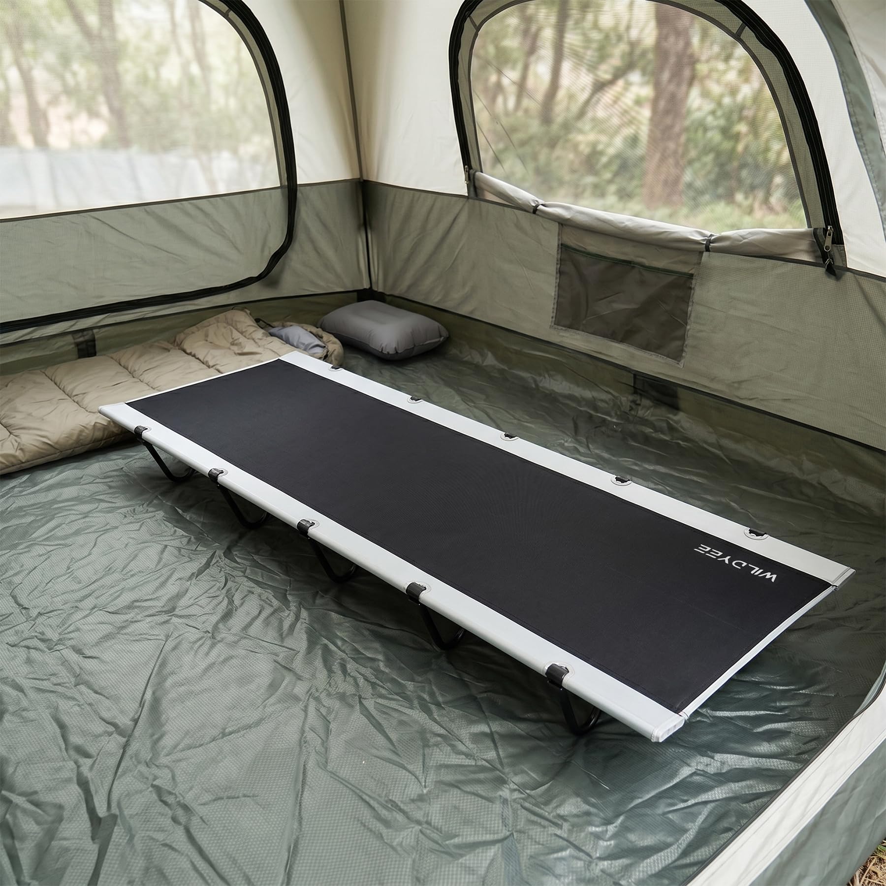 Feldbett Klappbar Schnellaufbau mit Tragetasche 120kg Belastbarkeit | Für Camping, Wandern, Reisen, Büro; Stabile Konstruktion, Leichtes Gewicht, Tragbar; Sekundenschneller Auf- & Abbau