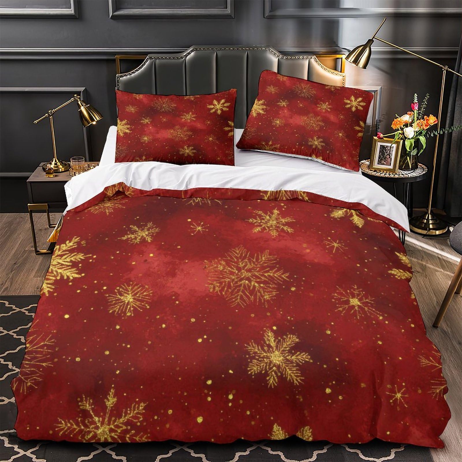Housse de couette flocons dorés pour lit single fille festive