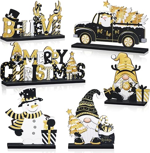 Miniatura 1 de Capoda 6 piezas de decoración de mesa de Navidad, centros de mesa de Navidad, muñeco de nieve, Papá Noel, gnomo, letreros de mesa de Feliz Navidad