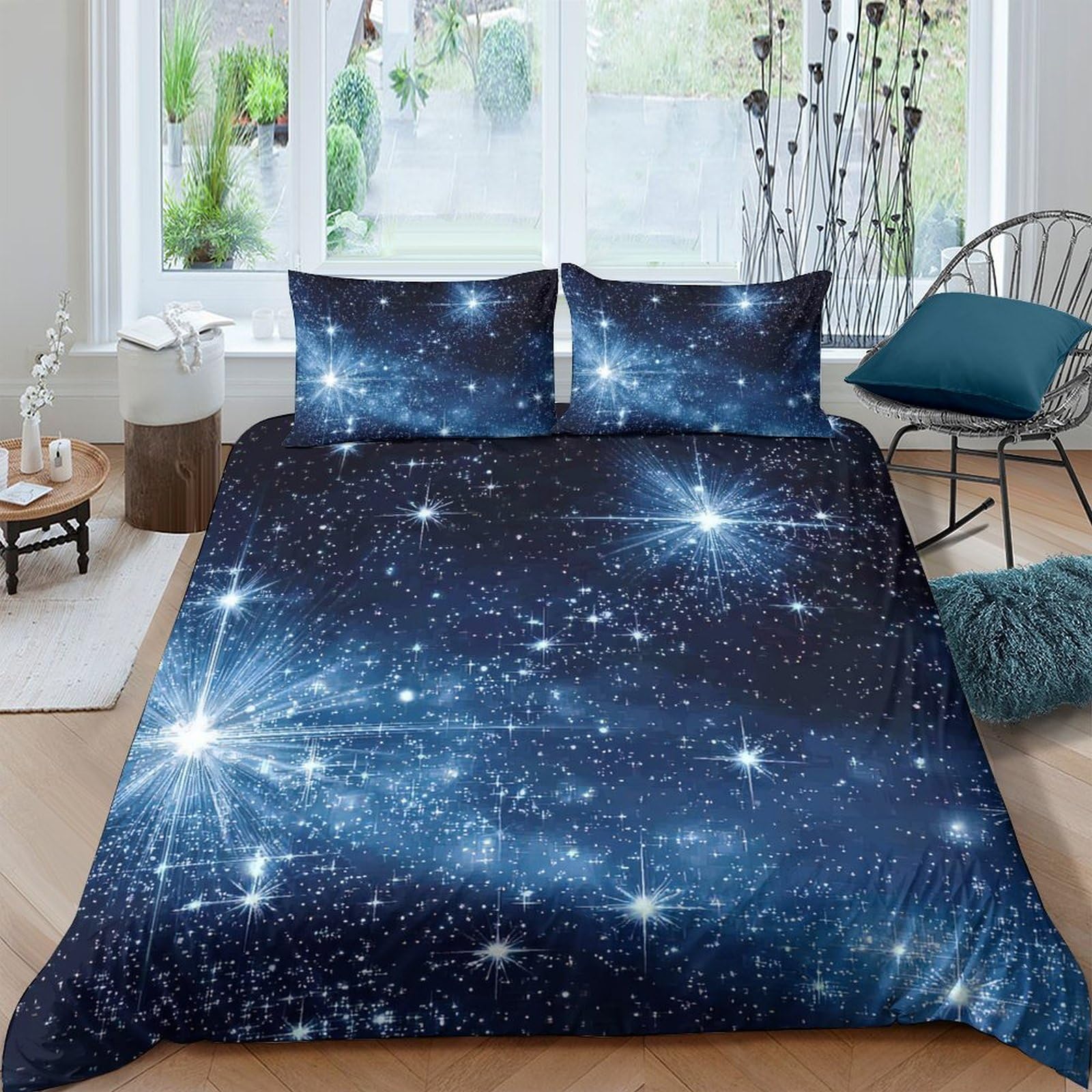 GPLZQXKJNH 3D Printed Galaxy Starry Sky Duvet Cover Set Microfiber Soft Breathable Cosmic Nebula Bedding with 2 Pillowcases Single（135x200cm）