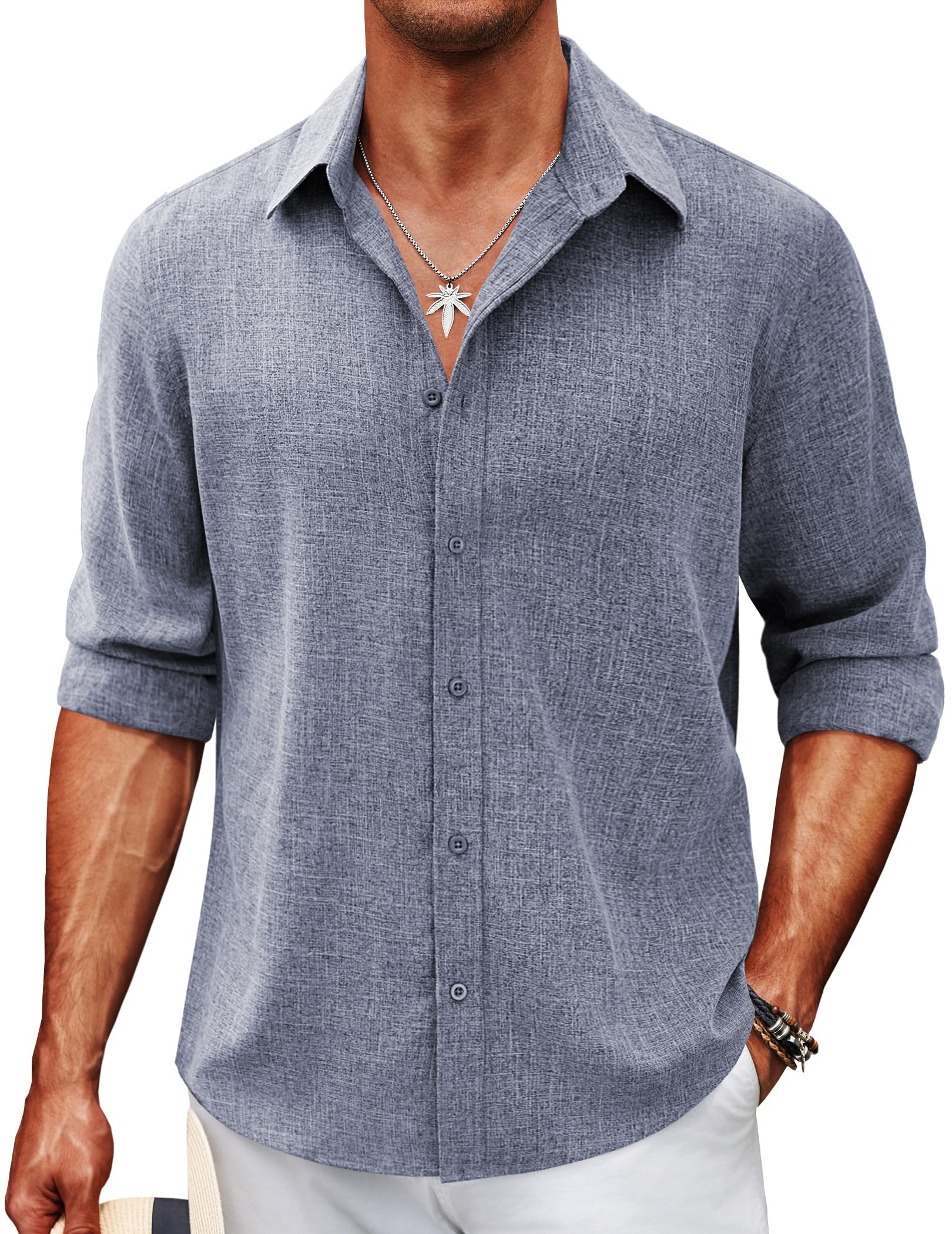 COOFANDY Men's Casual Button Down Shirt Long Sleeve Untucked Chambray Shirt Wrinkle Free Dress Shirts