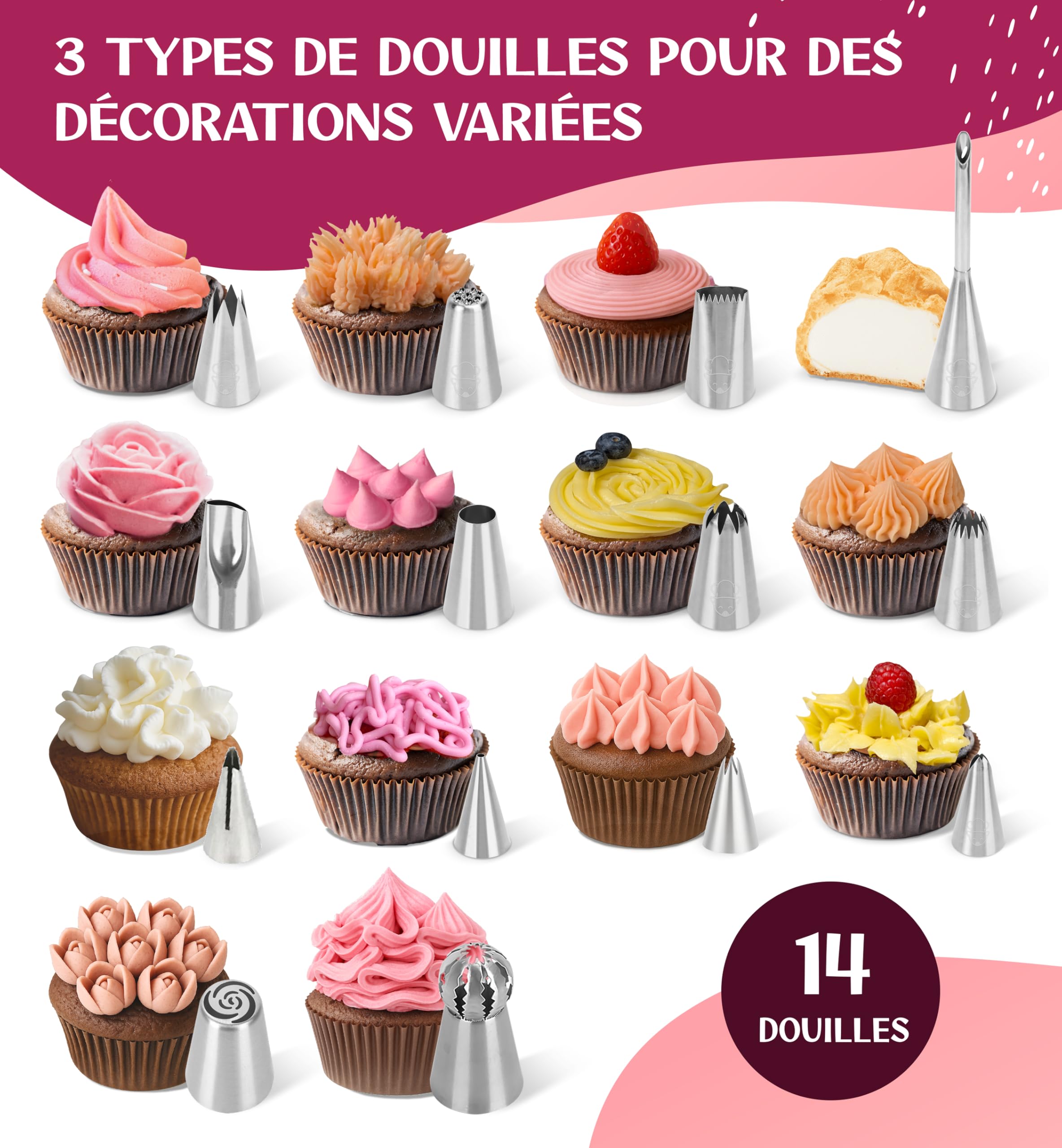 Kit pâtisserie Complet avec Plateau tournant, Coupe-gâteau, Poches à Douille et Douilles INOX - Accessoires décoration gâteau pour débutants et confirmés