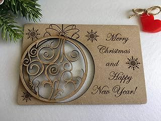 Christmas Wooden Greeting Cards Personalized Names Laser Cut Wood Filigree Ornament Xmas Gifts Engraved Holiday Hanging Decorations Christmas Tree Decor Merry Christmas Happy New Year Custom Bauble