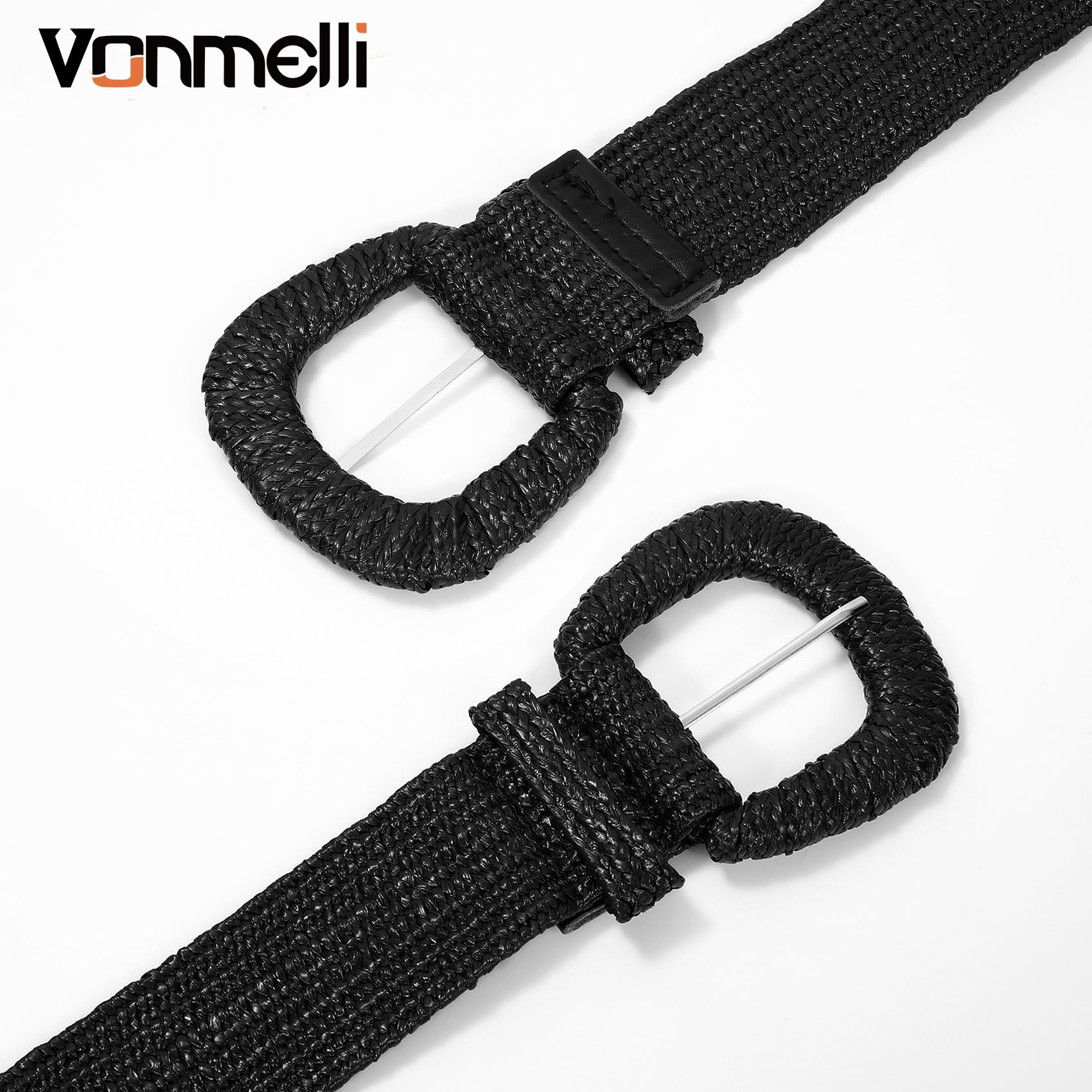 VONMELLI Cinturón elástico de paja trenzada para mujer correas elásticas para vestido de moda cinturón de cintura Boho Correas de mujer de rafia de ratán