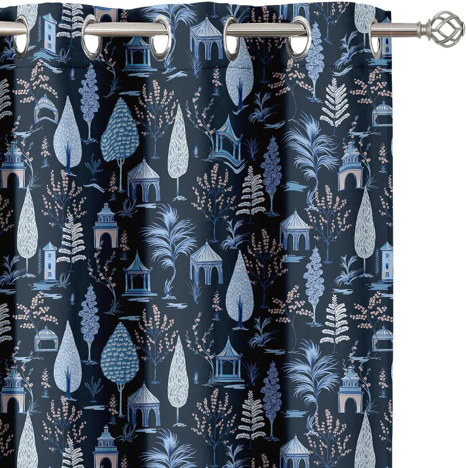 Tree Landscape Design Blackout Curtains - Set of 2 Panels, 42 x 63 Inches Each - Light Blocking & Thermal Insulated Drapes with Grommet Top for Bedroom & Living Room - Blue