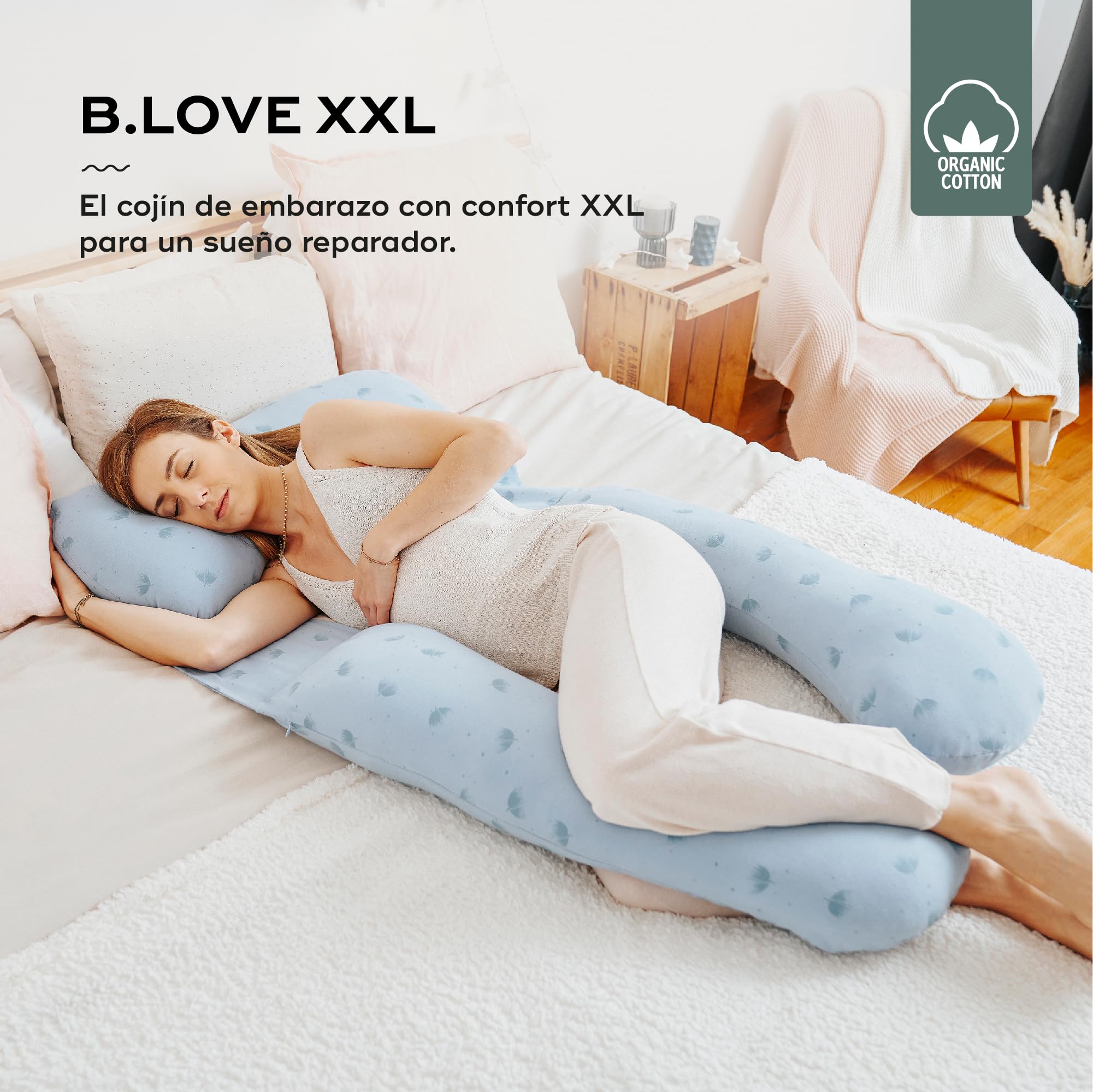 Babymoov B.LOVE XXL Cojín de Maternidad desmontable, certificada OEKO-TEX®, fabricada en Europa - Wind Blue
