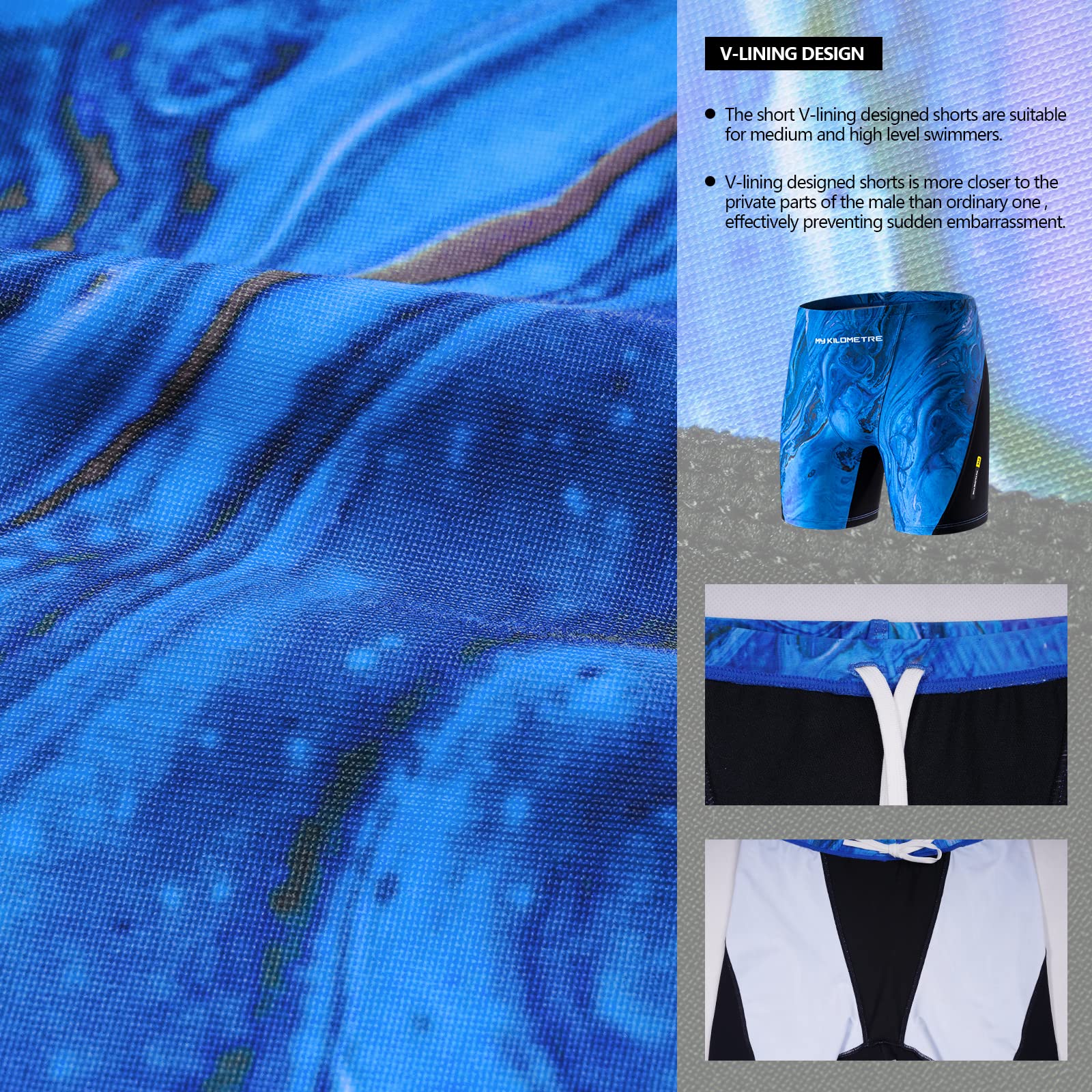 MY KILOMETRE Badehose Herren Kurz Jammer - Schnelltrocknende UV-Schutz Schwimmhose mit Tunnelzug für Training Wettkampf