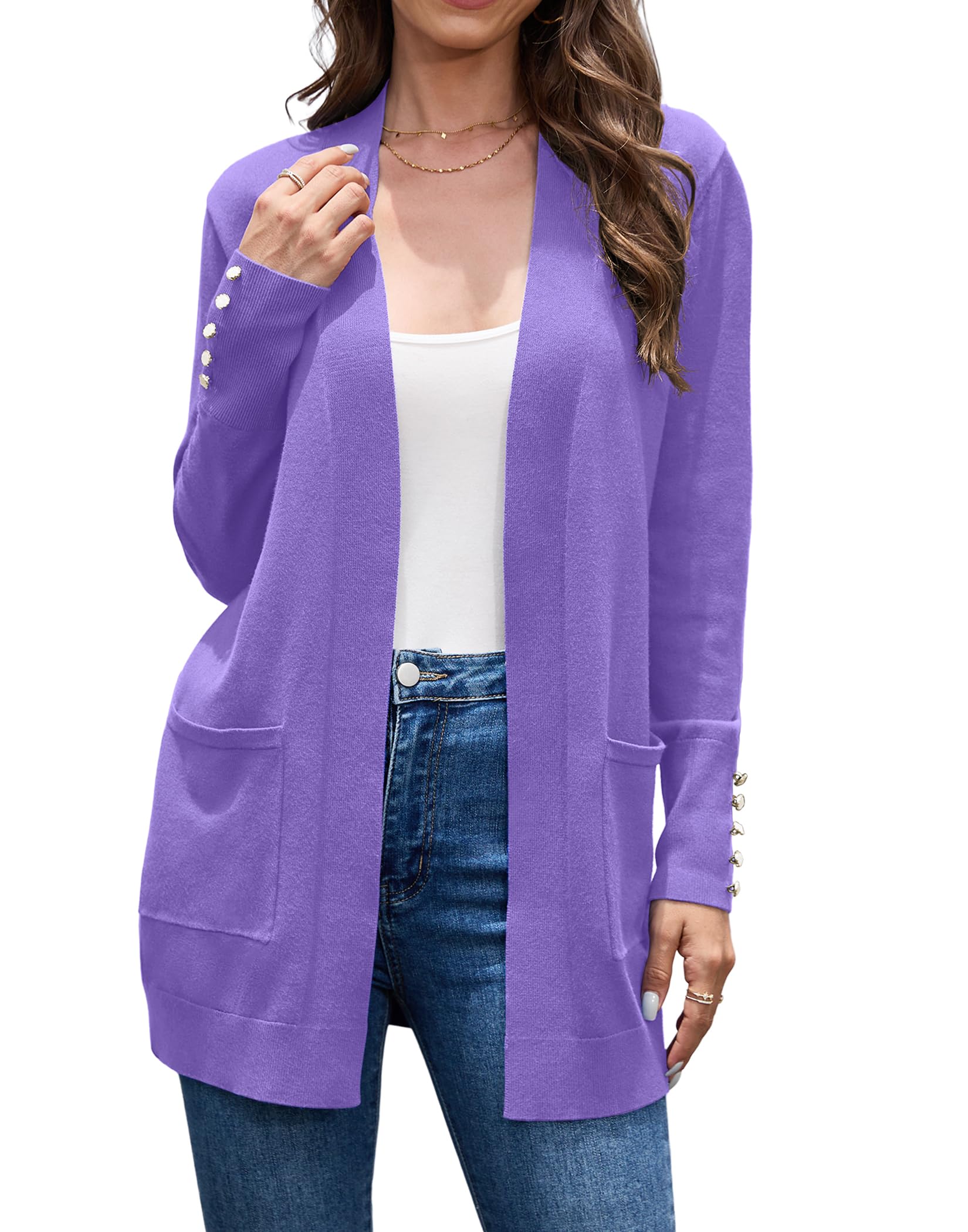 VIISHOW Women Cardigan Sweater Lightweight Open Front Long Sleeve Soft Fine Knit Casual Trendy Kimono Cardigans with Pockets