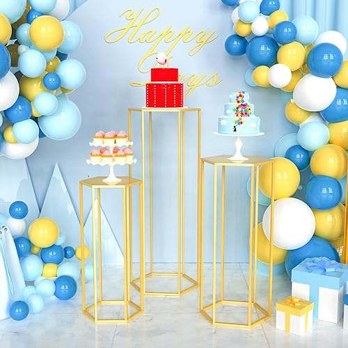 Miniatura 3 de Juego de 3 mesas cilíndricas hexagonales para fiestas, 35.43 pulgadas, juego de 3 mesas cilíndricas para fiestas, bodas, decoración de sala de estar