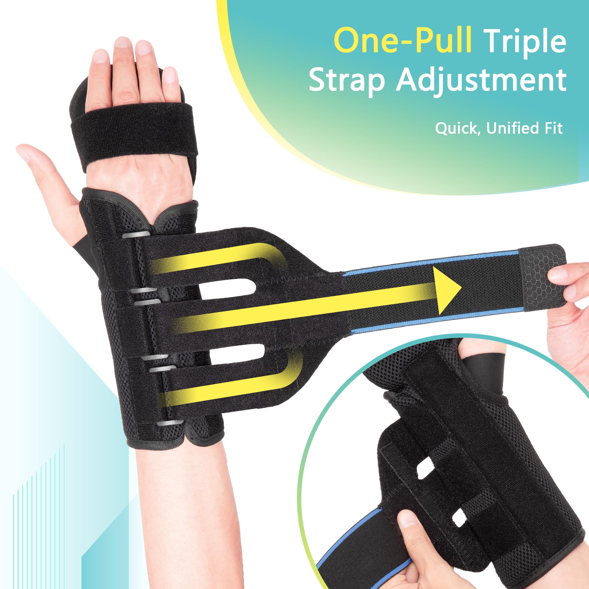 fibee Stecca per mano a riposo, cura post-ictus, comfort del tunnel carpale, immobilizzatore mano, mano destra, nero, L