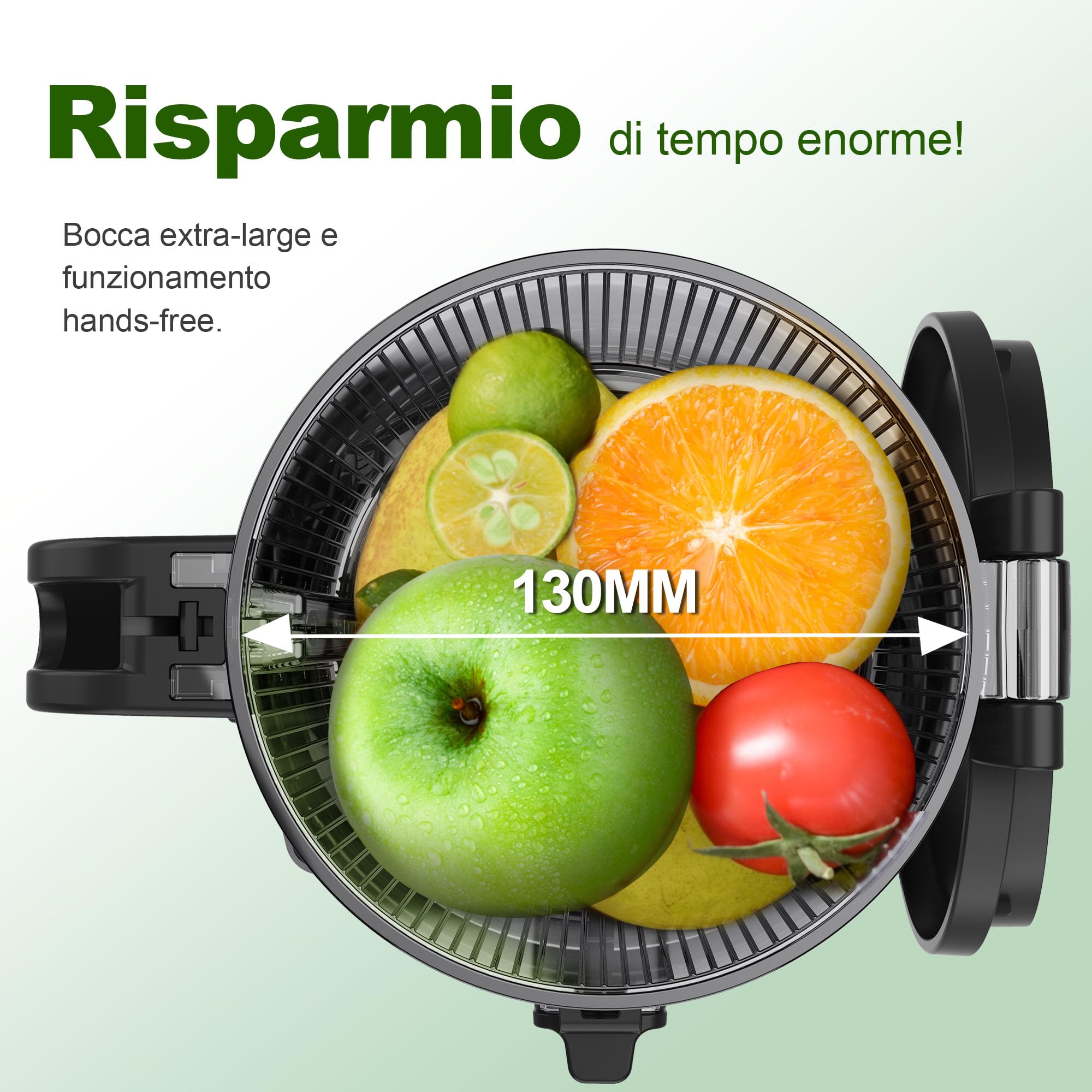 Fretta Estrattore di succo a masticazione lenta 250 W, tecnologia a pressione a freddo per succo ricco di sostanze nutritive, ampio scivolo 135 mm (Argentato)