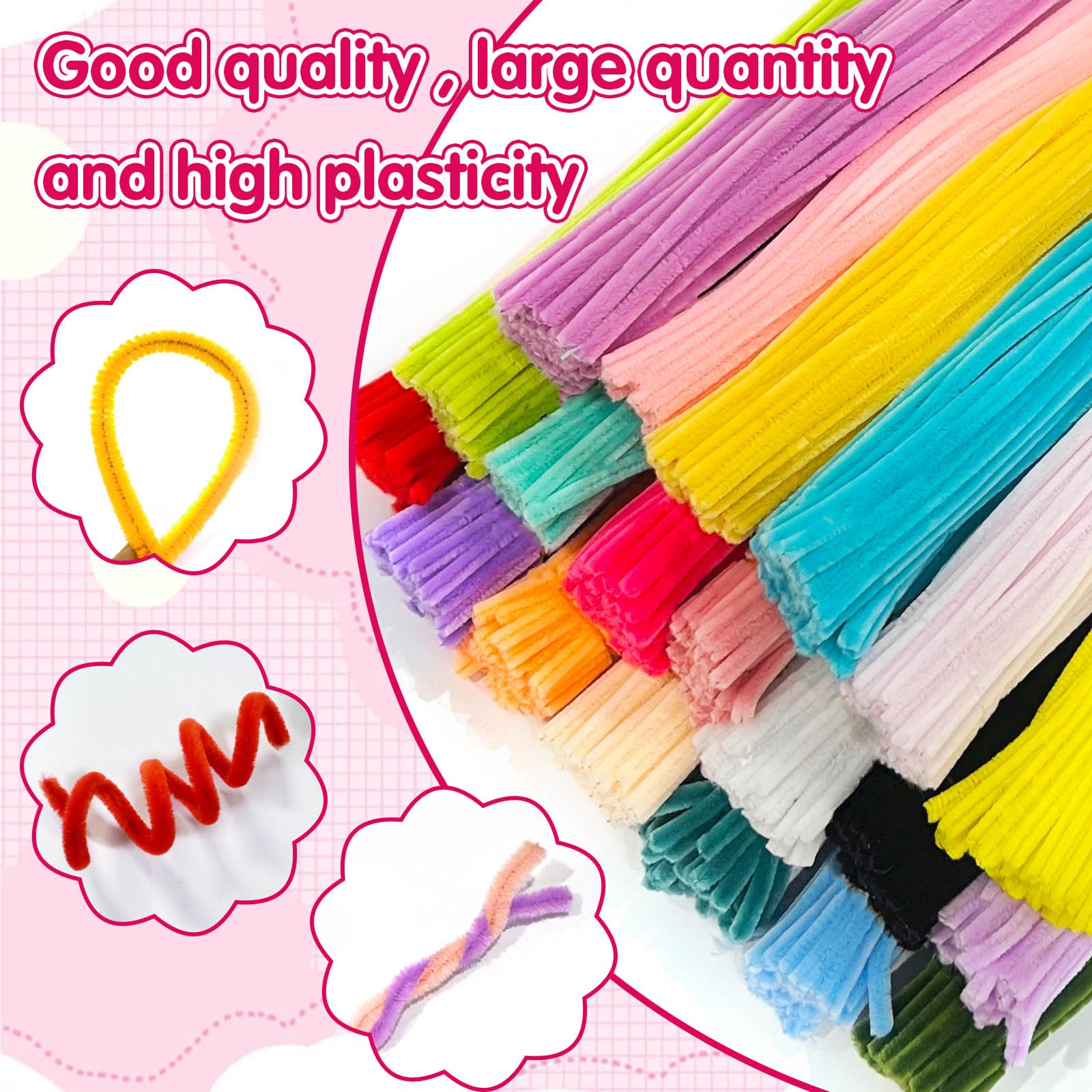 URADIART Lot de 1 000 cure-pipes en chenille de couleurs assorties pour loisirs créatifs, décorations scolaires (6 mm x 30,5 cm)