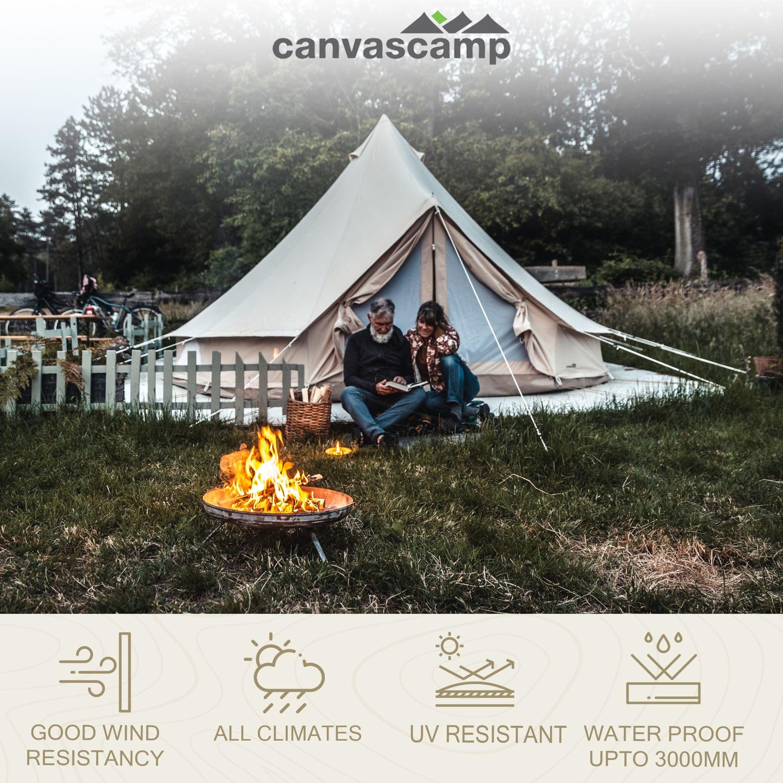 Sibley Bell 500 namiot dla 2-8 osób, glamping i festiwal tipi, z ochroną przed komarami i zdejmowanym dnem, luksusowy namiot rodzinny, namiot kempingowy, wodoszczelny, bawełniany