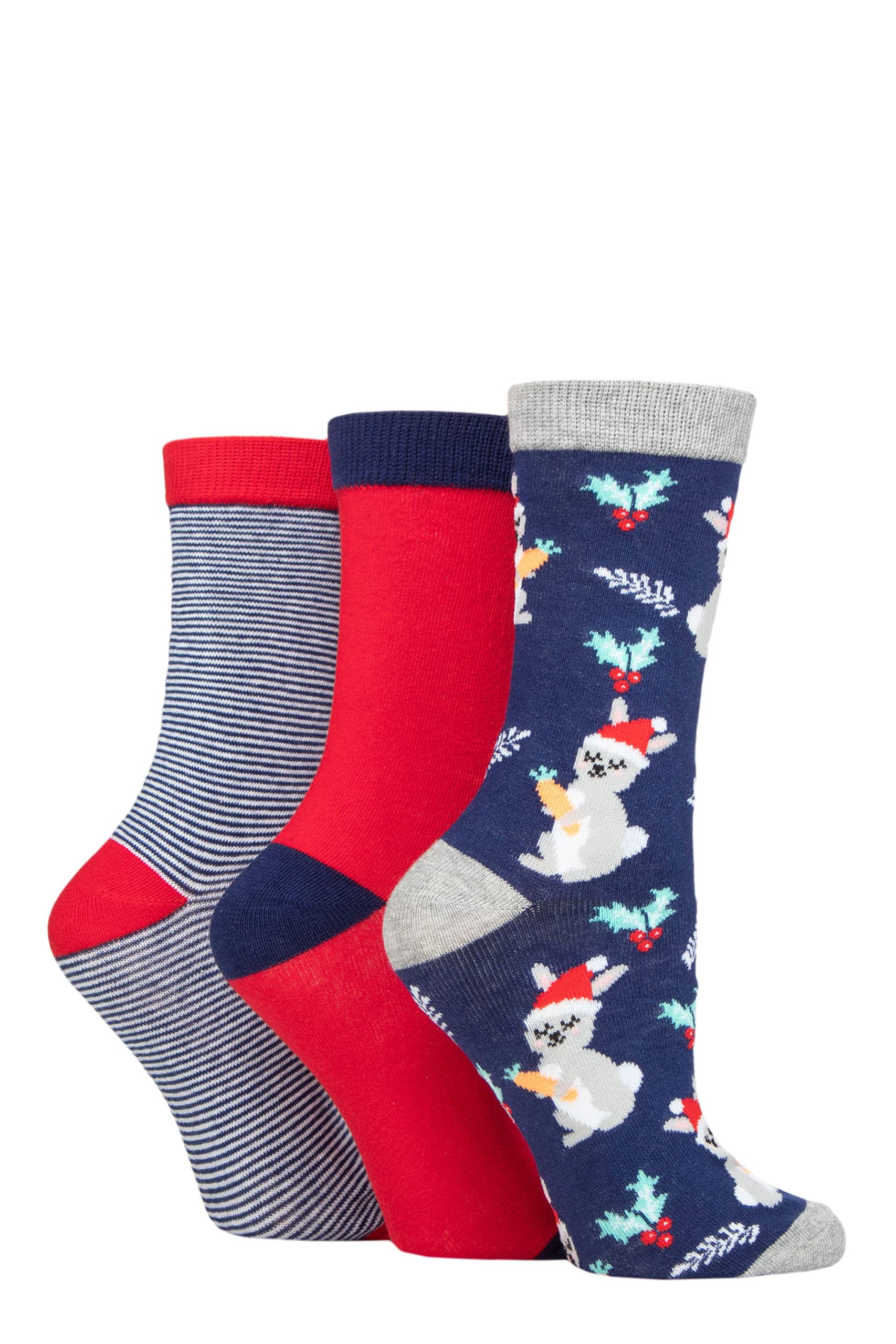 SockShop Wildfeet Ladies Christmas Flat Boxed Socks Pack of 3 Bunnies 4-8