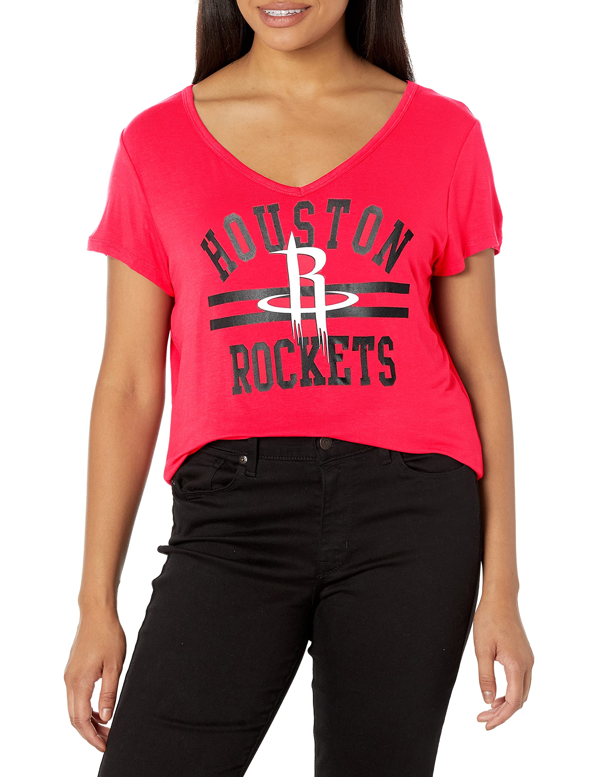 Ultra Game Women's NBA Official V-Neck Rhinestone Short Sleeve Tee Shirt