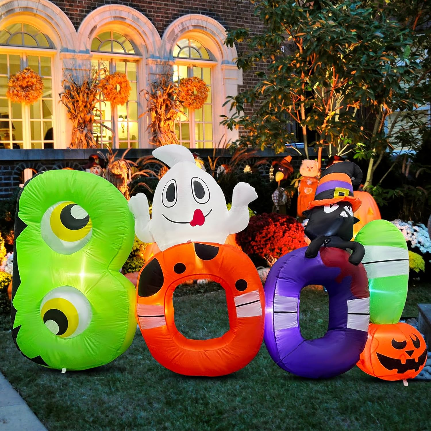 7Ft Halloween Inflatables Outdoor Decorations, Boo Pumpkin Ghost and Eyeball Halloween Lighted Blow Up Yard Decorations Build-in LEDs Lights for Outdoor Halloween Party Garden Lawn Home Holiday Decor