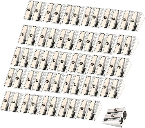 TecUnite Paquete de 36 sacapuntas de metal, 2 agujeros, sacapuntas manuales a granel para niños, sacapuntas de mano de aleación de aluminio para la