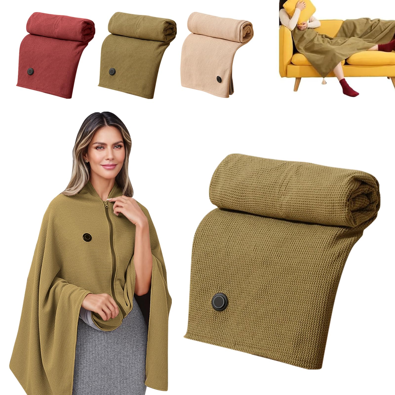 Portable Heated Shawl, Heated Shawl Wraps for Women Winter Home, Cordless Heated Blanket Portable Wearable USB Rechargeable Heated Blanket (Green)