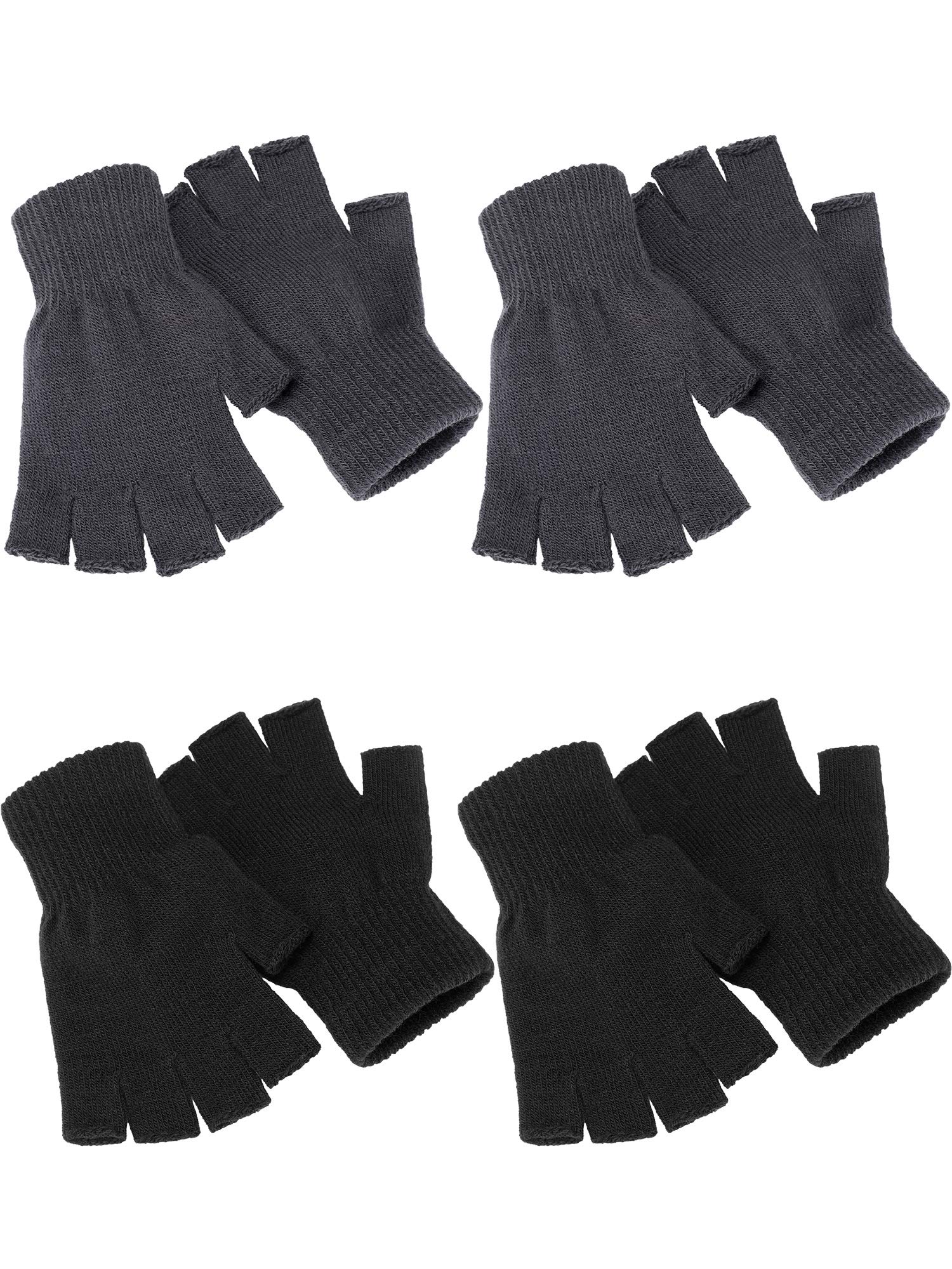 SATINIOR 4 Pairs Winter Half Finger Gloves Knitted Fingerless Mittens Warm Stretchy Gloves for Men and Women