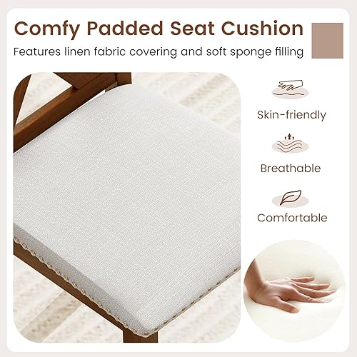 Miniatura 7 de Giantex Juego de 2 sillas de comedor de madera, sillas de comedor de madera con patas de madera de acacia maciza, cojines de asiento acolchados de