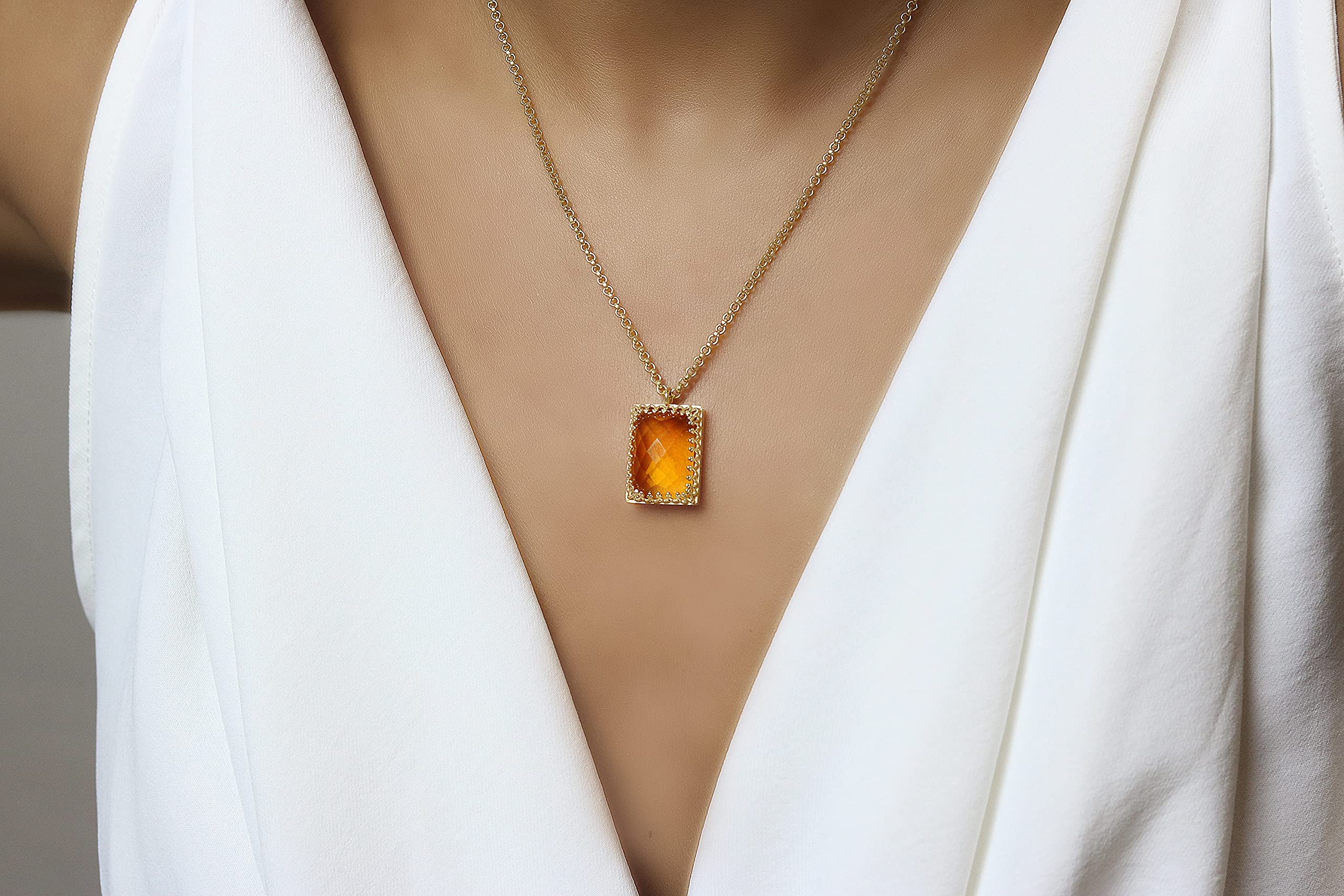 Luccicante Collana Citrino - Collane con Ciondolo Intricato per Donne - Collana di Moda Fatta a Mano, Collana con Pietra Nascente di Novembre, Collana Nuziale - Collana Personalizzabile per Lei
