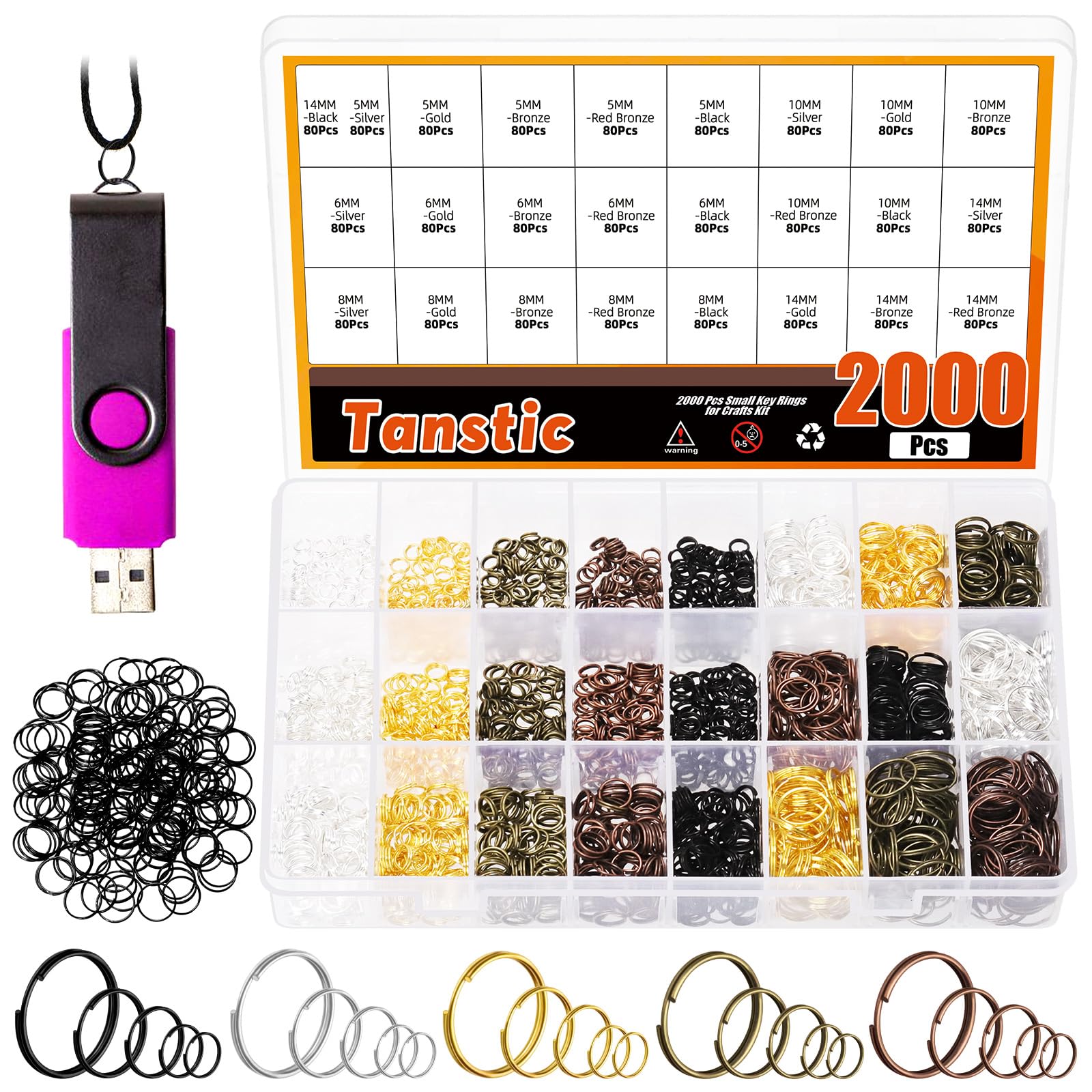 Tanstic 2000 Stück Doppel Jump Ringe Split Jump Ring Double Closed Jump Ring Double Loop Rings für DIY Halskette Armband Schlüsselanhänger Handwerk