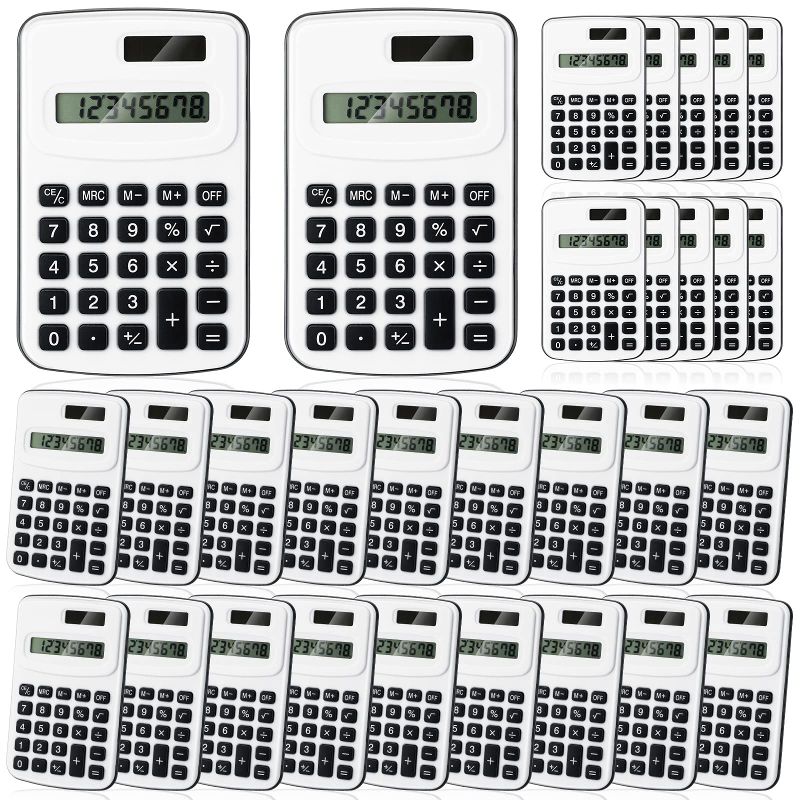 Treela Lot de 30 calculatrices de poche pour étudiants, calculatrices standard de base avec pile bouton, affichage à 8 chiffres, calculatrice de bureau pour l'école, les enfants, les enseignants