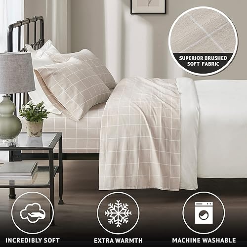 Miniatura 10 de Beautyrest Sábanas de franela de algodón, acogedoras y transpirables, juego de sábanas elásticas con bolsillo profundo para colchones de hasta 18