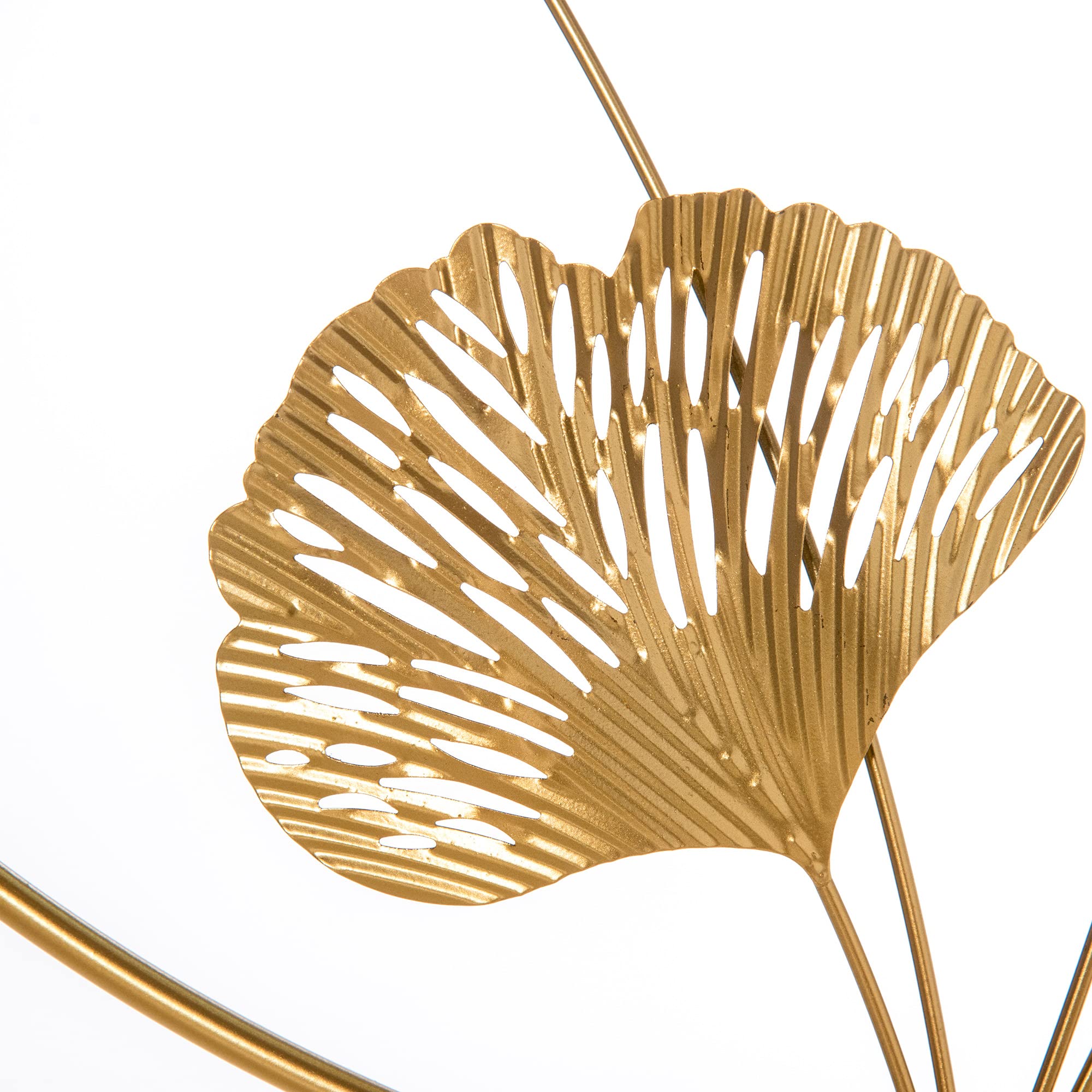 HOMCOM Decorazione Murale 3D in Metallo Dorata 102x66.2 cm Oro e Argento | Wall Art Orizzontale, Foglie di Ginkgo, Due Cornici Rotonde