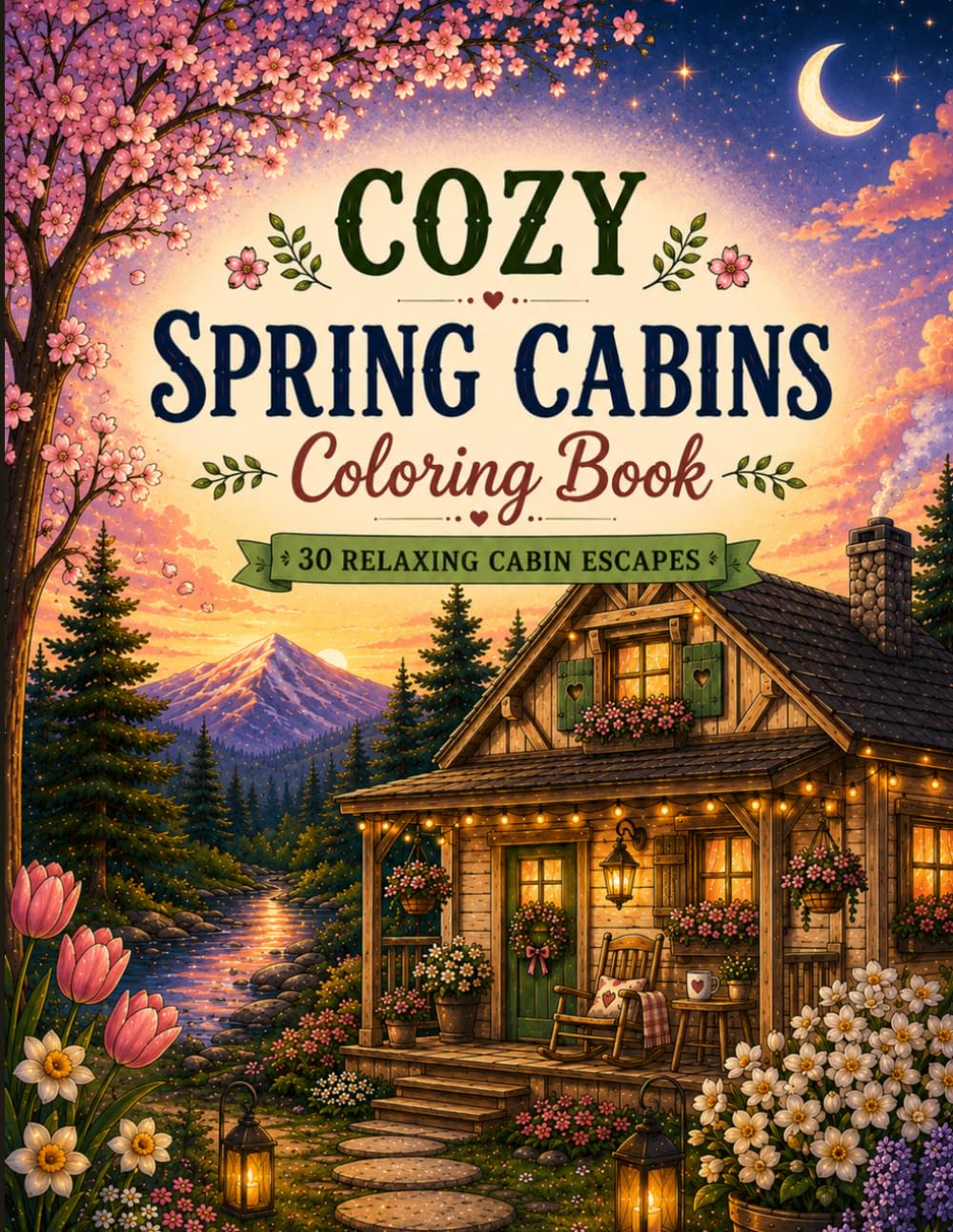 Cozy Spring Cabins Coloring Book: 30 Relaxing Cabin Escapes with Blooming Gardens, Peaceful Nature Scenes & Cozy Spring Retreats (Cozy Cabins)