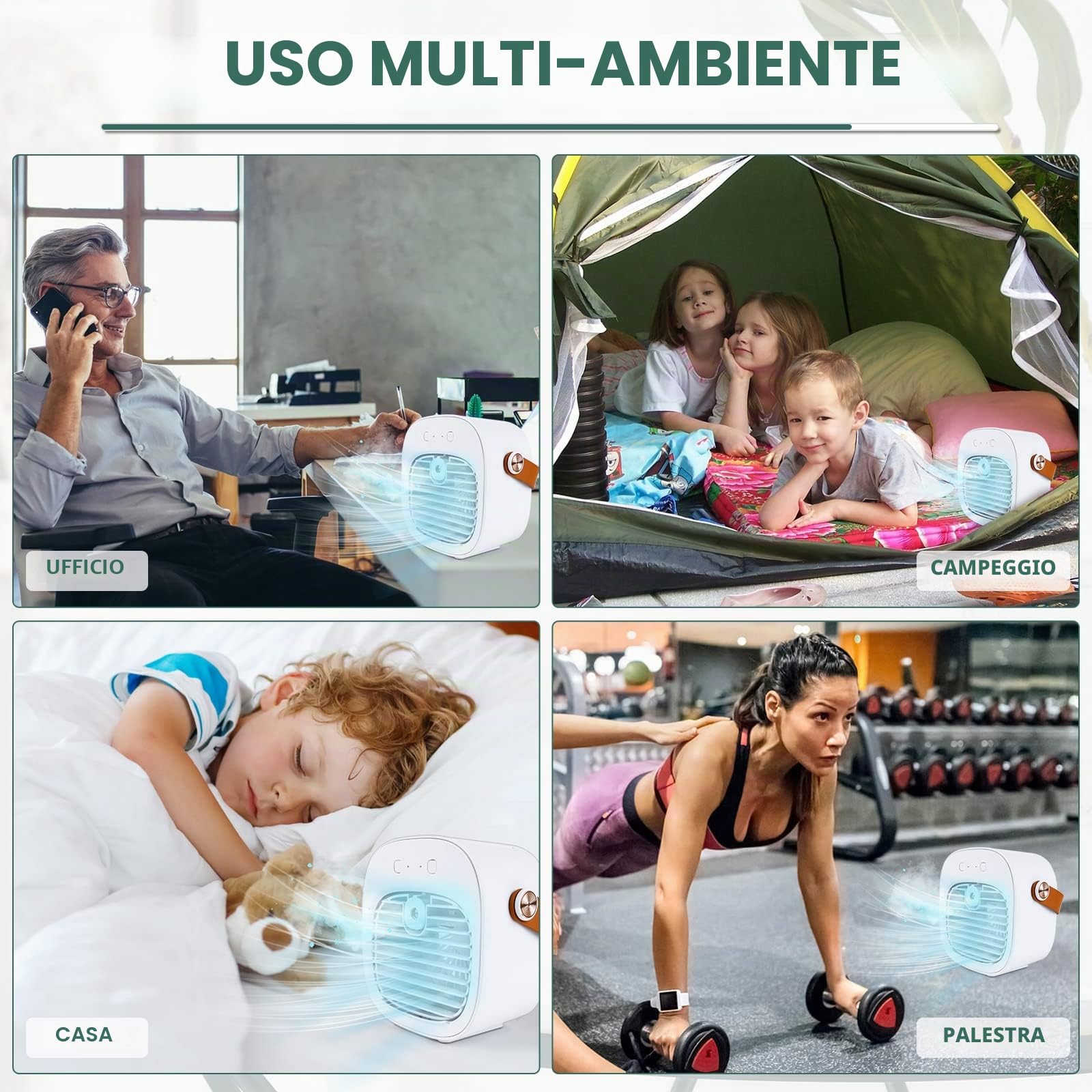 Mini Condizionatore Portatile, 2 in 1 Mini Raffreddatore d'aria Portatile, Piccola Ventola di Raffreddamento Dell'aria Personale USB con 3 Modalità per Casa Interni ed Esterni