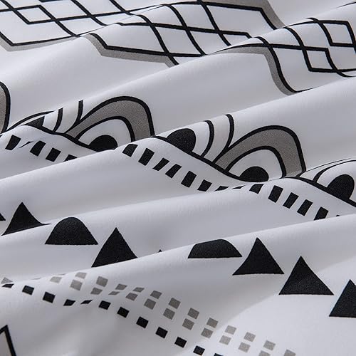 Miniatura 9 de Juego de funda de edredón azteca bohemio tamaño individual, diseño geométrico a rayas blancas, 68 x 90 pulgadas, con cierre de cremallera y 1 funda