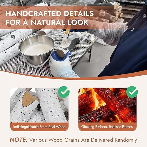 Miniatura 2 de Juego de 10 troncos de gas, troncos de cerámica realistas de abedul blanco para fogatas de gas para interiores y exteriores, chimenea, madera