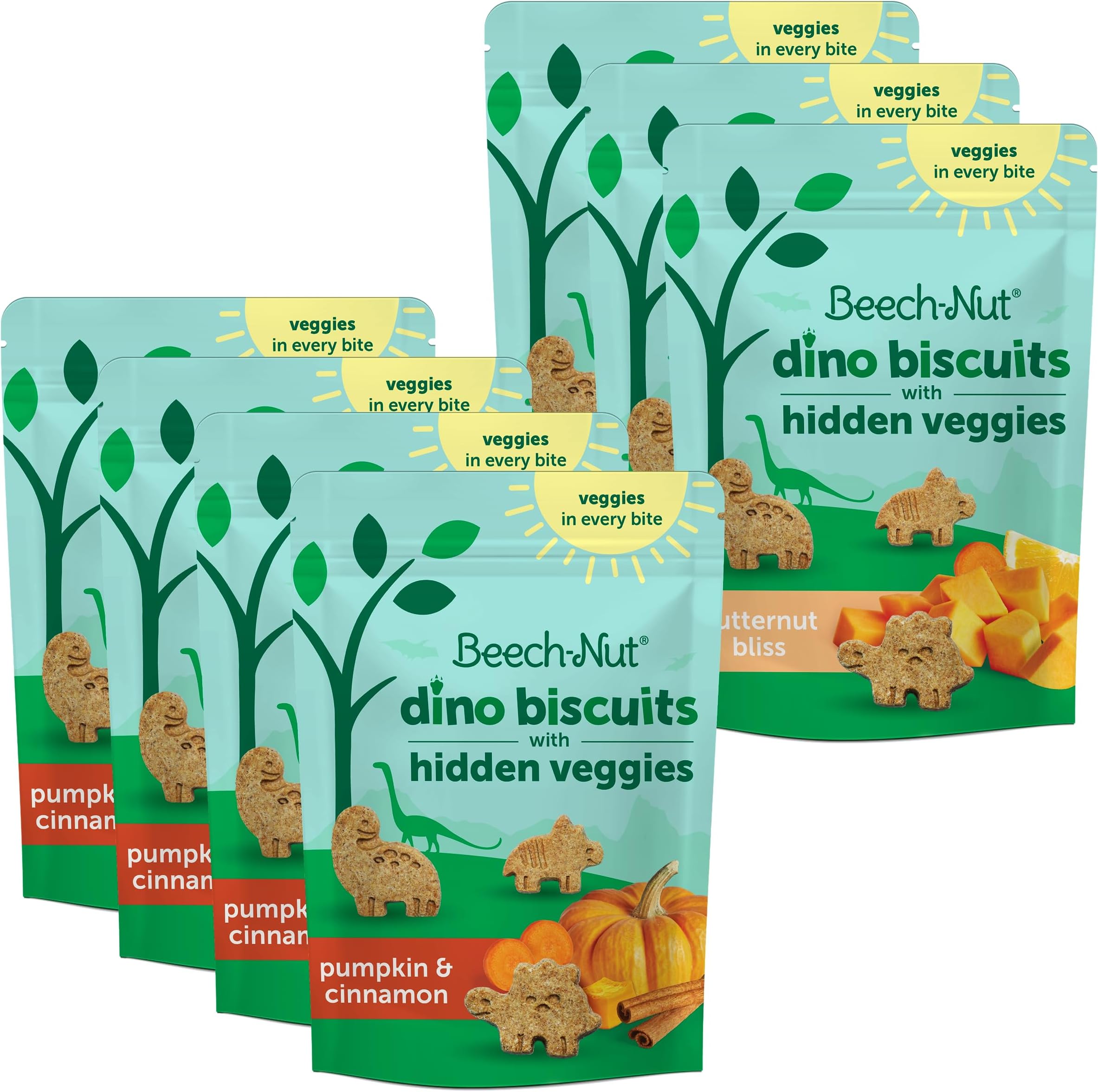 Beech-Nut Toddler Snacks Variety Pack, Dino Biscuits with Hidden Veggies, Non-GMO Baked Snack for Kids, 5 oz Bag (7 Pack)