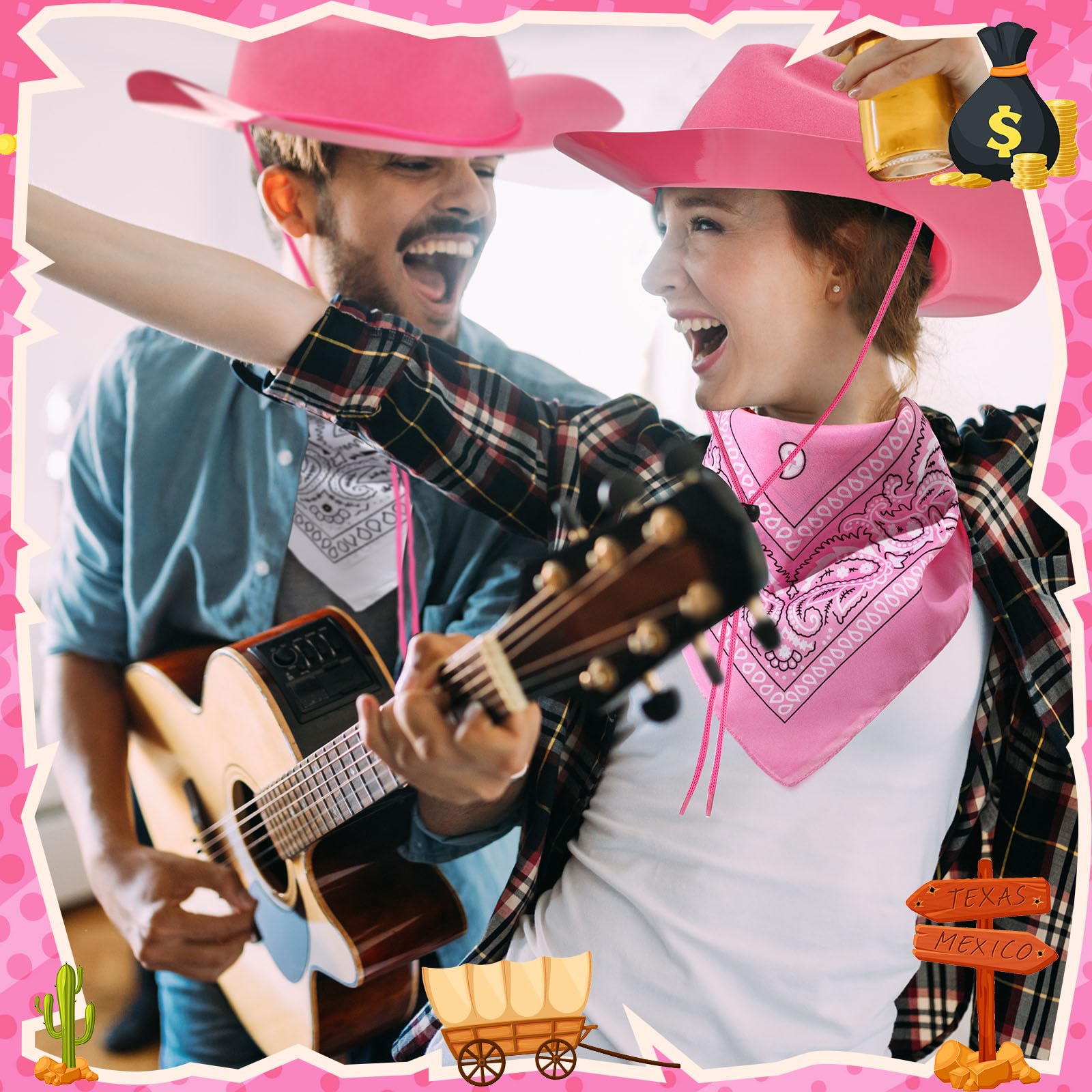 3649 48 Pack Cowboy Hats And Bandanas Set, Felt Plastic Cowgirl Hats For Women Hillban 48 Pack Cowboy Hats and Bandanas Set, Felt Plastic  main image 2